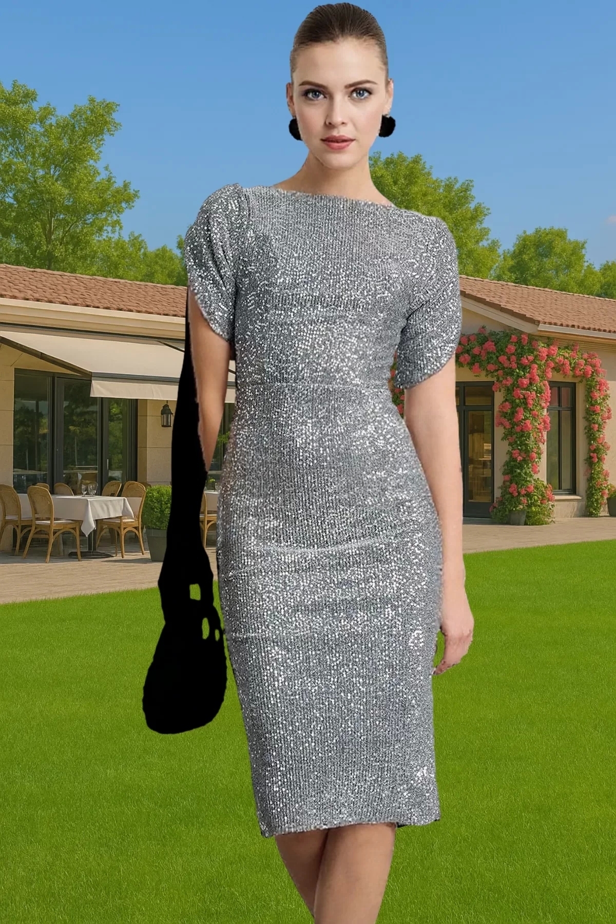 Kadın Parıltılı Örme Abiye Elbise Bodycon Kalıp Midi Boy Yazlık Yaz Aylarının Vazgeçilmezi
