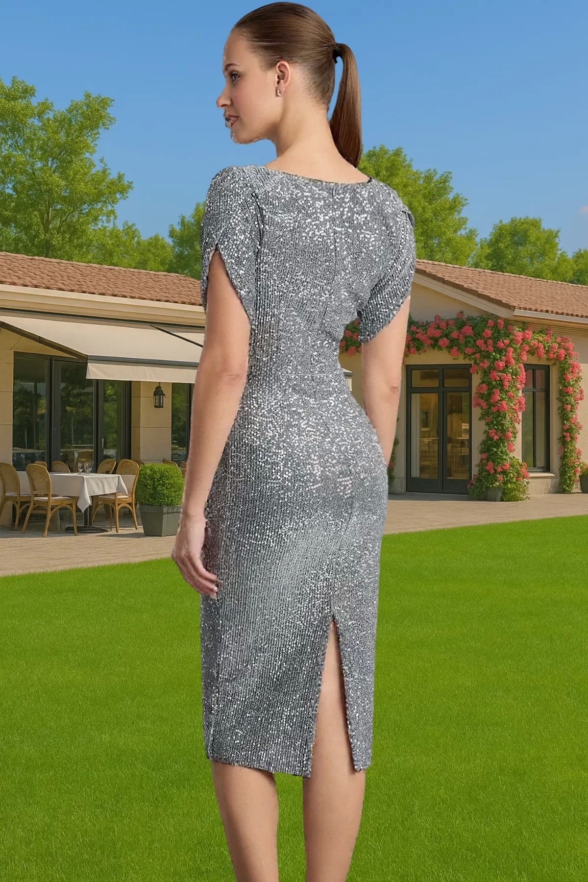 Kadın Parıltılı Örme Abiye Elbise Bodycon Kalıp Midi Boy Yazlık Yaz Aylarının Vazgeçilmezi