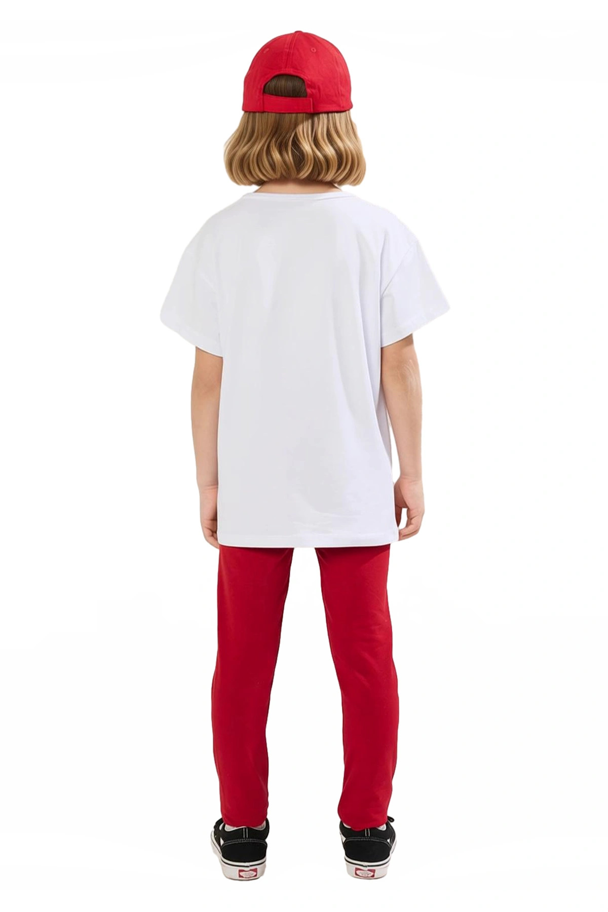 Kız Çocuk Pamuklu Kalp Baskılı Bisiklet Yaka T shirt ve Tayt Takımı Kaliteli Şık Rahat
