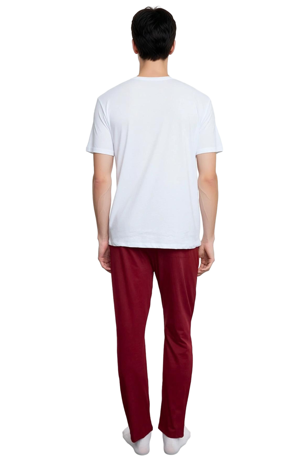Erkek Slogan Baskılı Bisiklet Yaka Pamuklu Pijama Takımı Fonksiyonel Dayanıklı Kaliteli Şık
