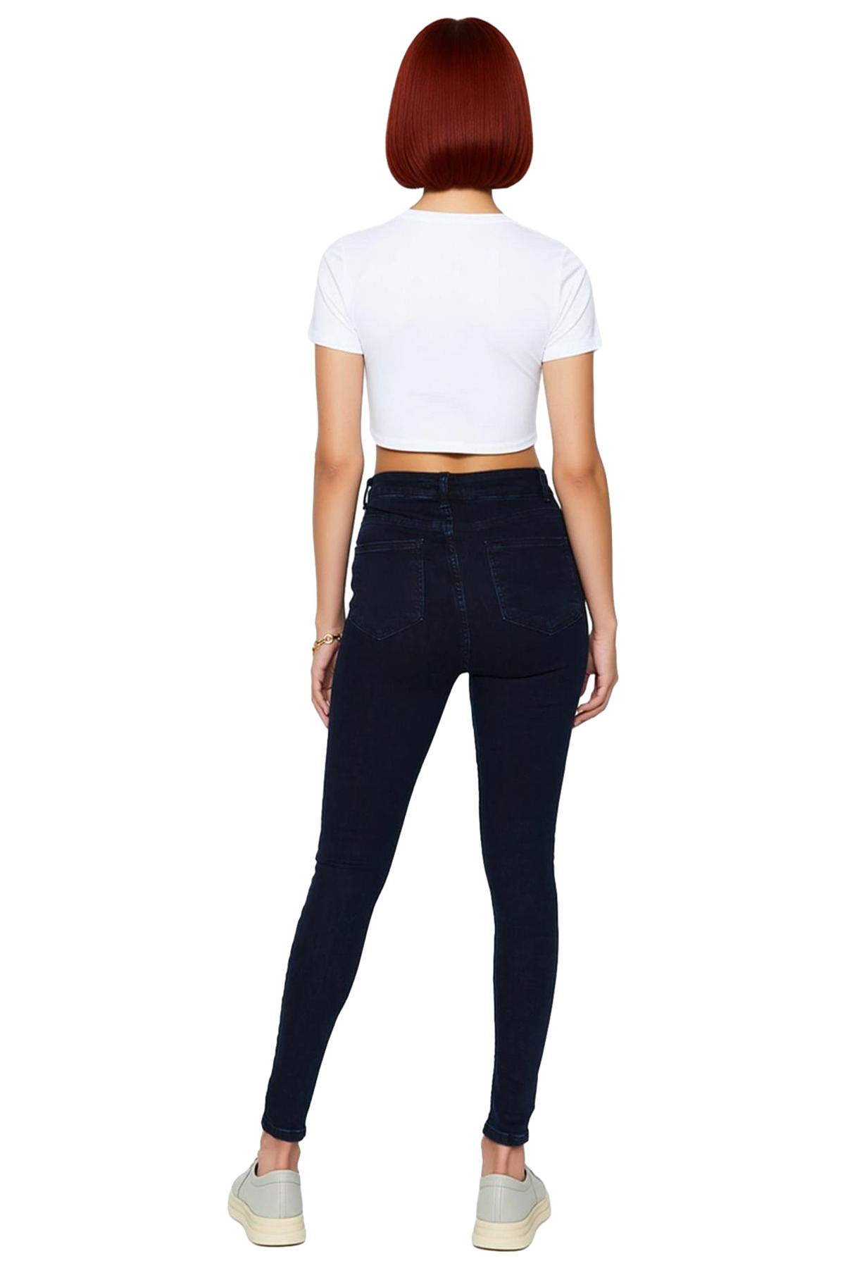 Kadın Moda Skinny Jean Yüksek Bel Dar Paça İncelten Etki Günlük Kombinler Mevsimlik Kullanım