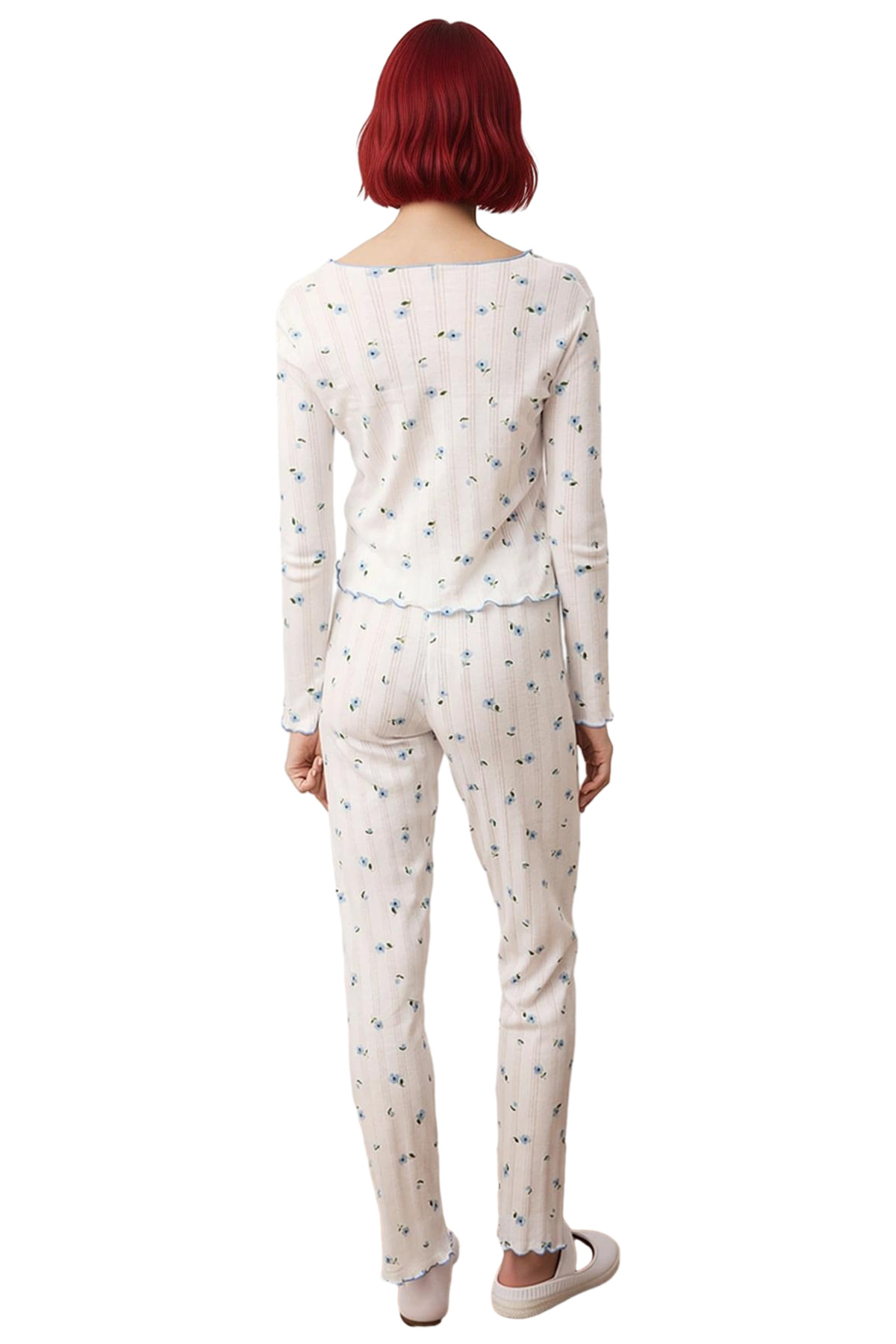 Kadın Çiçekli Fitilli Pijama Takımı Fonksiyonel Dayanıklı Kaliteli Konforlu Estetik Modern