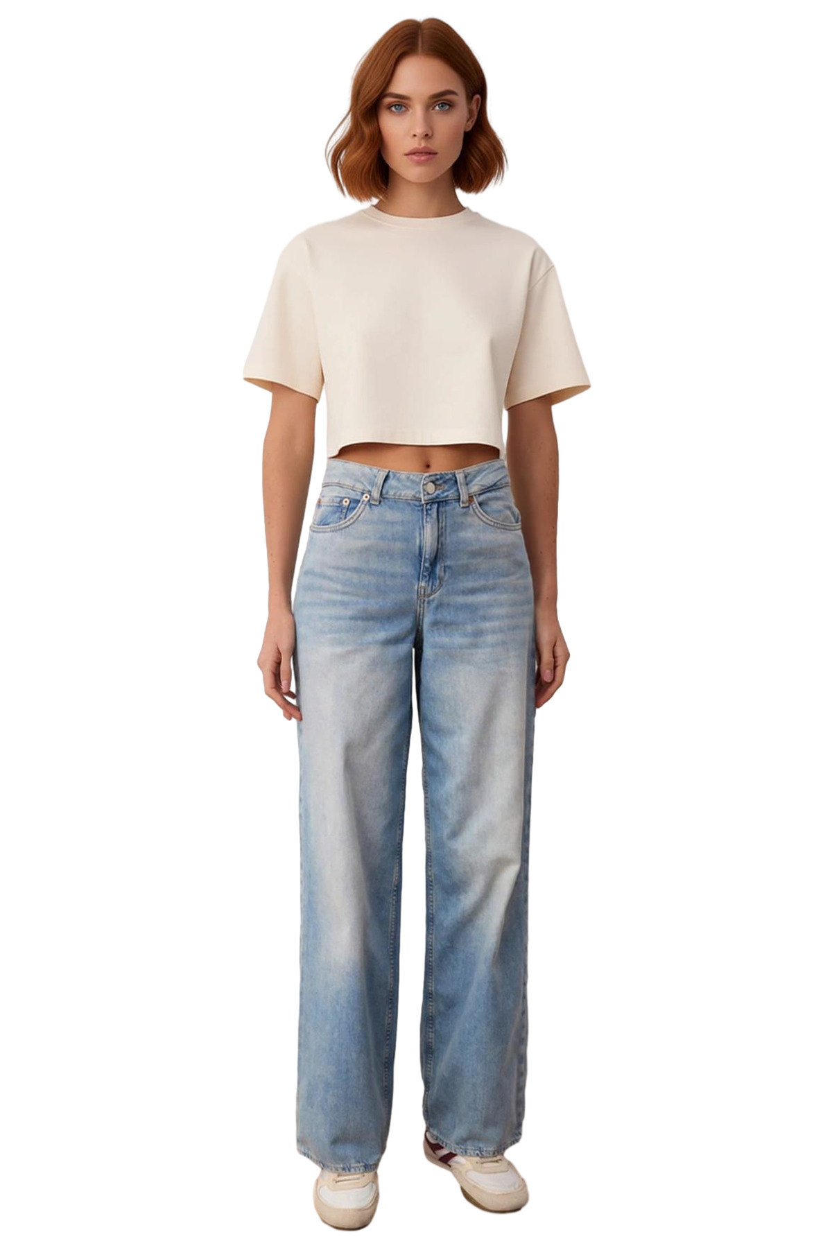 Kadın Wide Leg Denim Pantolon Yüksek Bel Günlük Kullanım Fonksiyonel Dayanıklı Kaliteli Şık