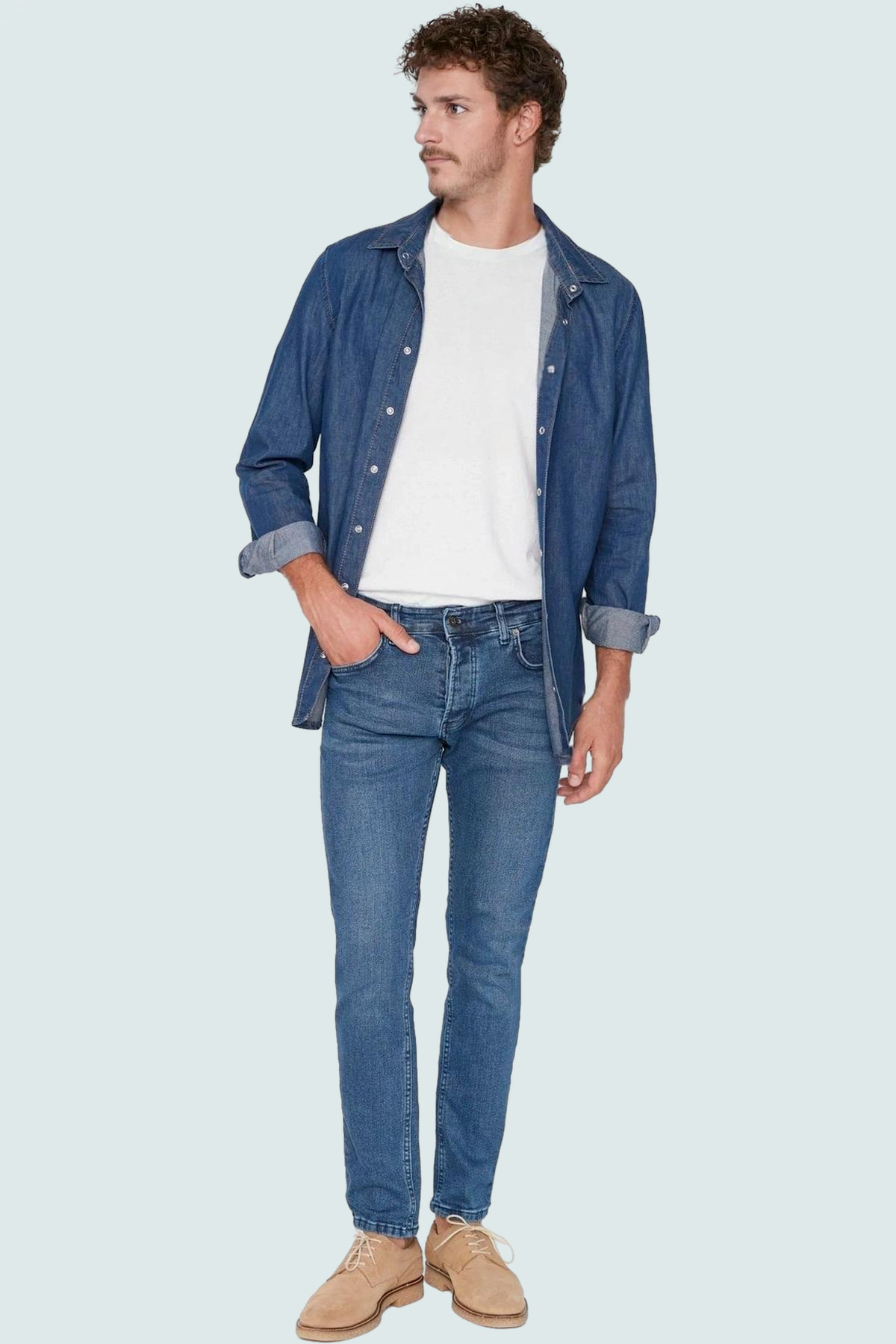 Erkek Moda Skinny Fit Dar Kesim Kot Pantolon Pamuk Günlük Kullanım Hafta Sonu Dayanıklı Malzeme