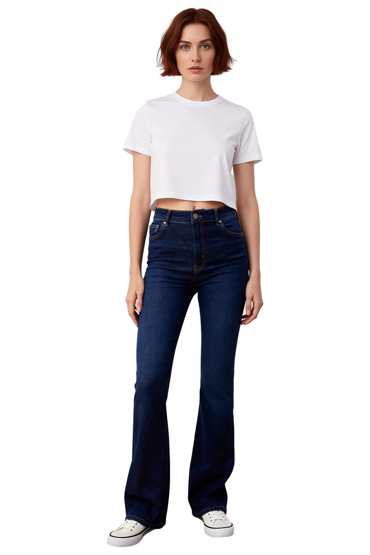 Kadın Moda Yüksek Bel Flare Jean Pantolon Stretch Kumaş Günlük Stil Hafta Sonu Kaliteli Malzeme