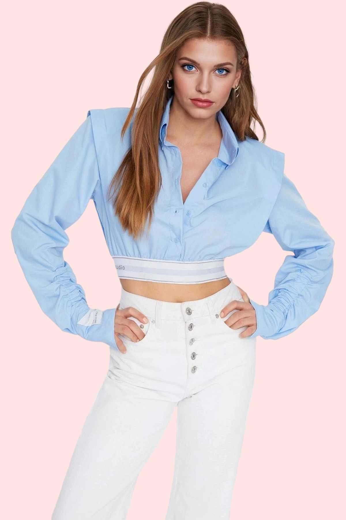 Kadın Crop Gömlek Basic Siluet Poplin Dokuma Düz Desenli Günlük Kullanım Dayanıklı Malzeme