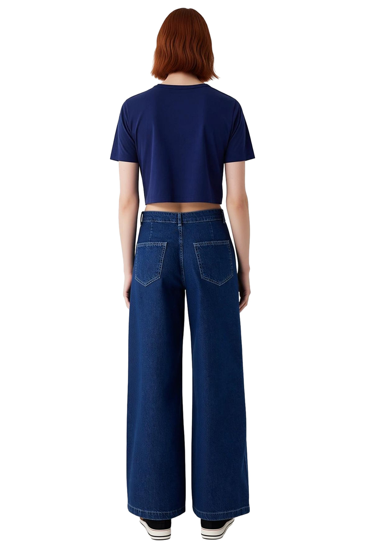 Kadın Geniş Paça Yüksek Bel Denim Pantolon Fonksiyonel Dayanıklı Kaliteli Konforlu Estetik