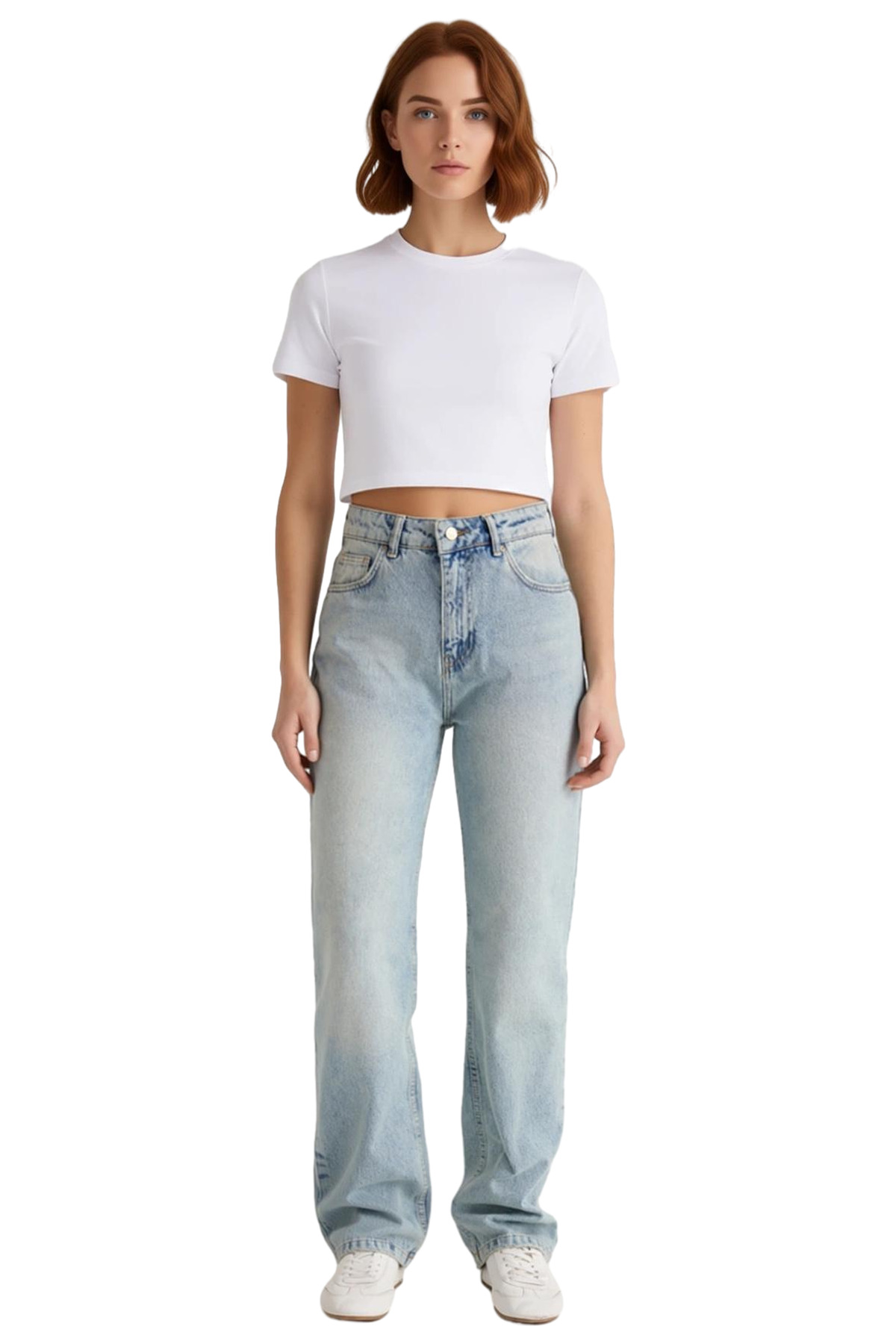 Kadın Moda Yüksek Bel Straight Jean Boru Paça Günlük Stil Pamuk Hafta Sonu Mevsimlik Kullanım