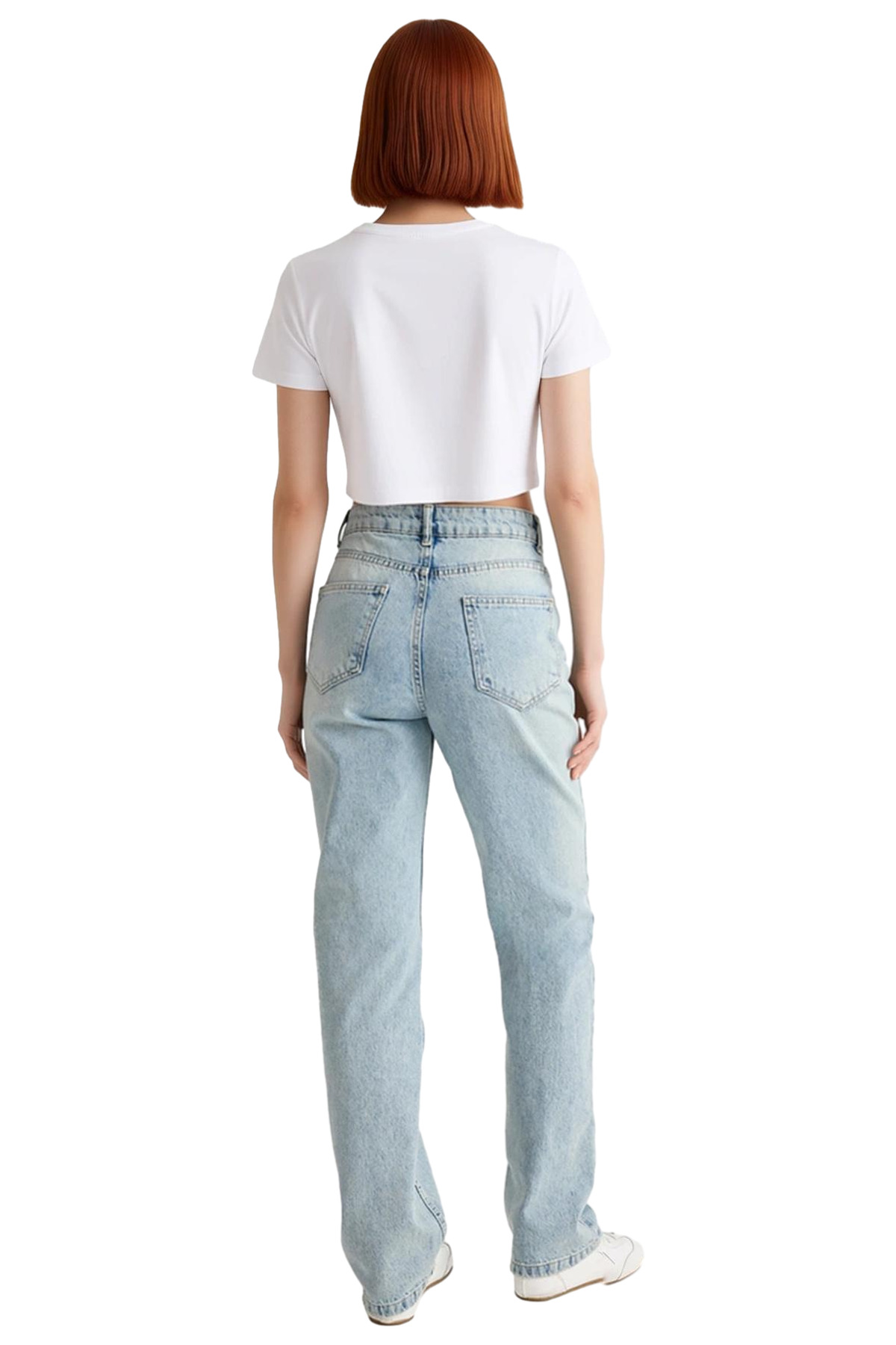 Kadın Moda Yüksek Bel Straight Jean Boru Paça Günlük Stil Pamuk Hafta Sonu Mevsimlik Kullanım