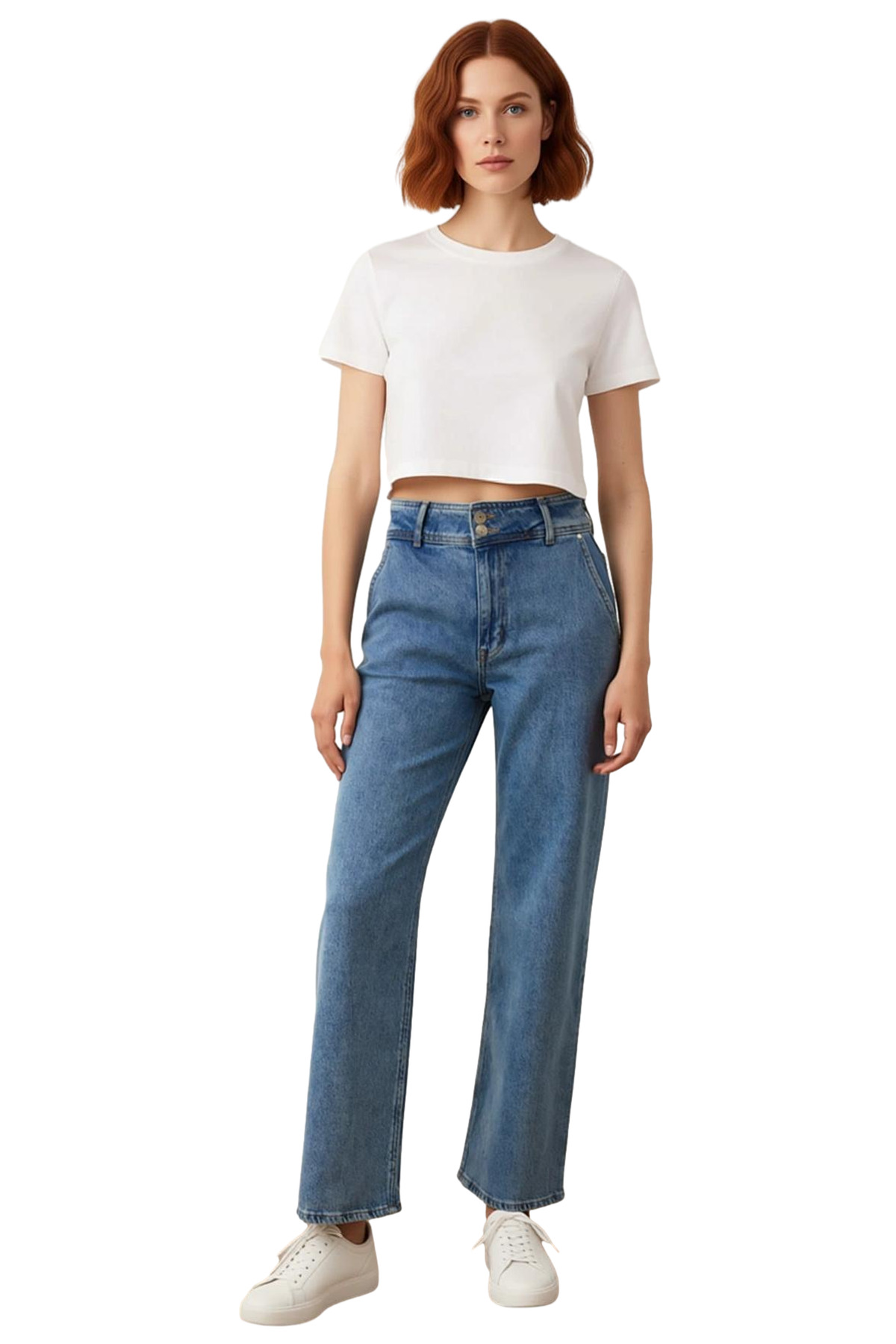 Kadın Yüksek Bel Comfort Straight Denim Pantolon Fonksiyonel Dayanıklı Kaliteli Konforlu Şık