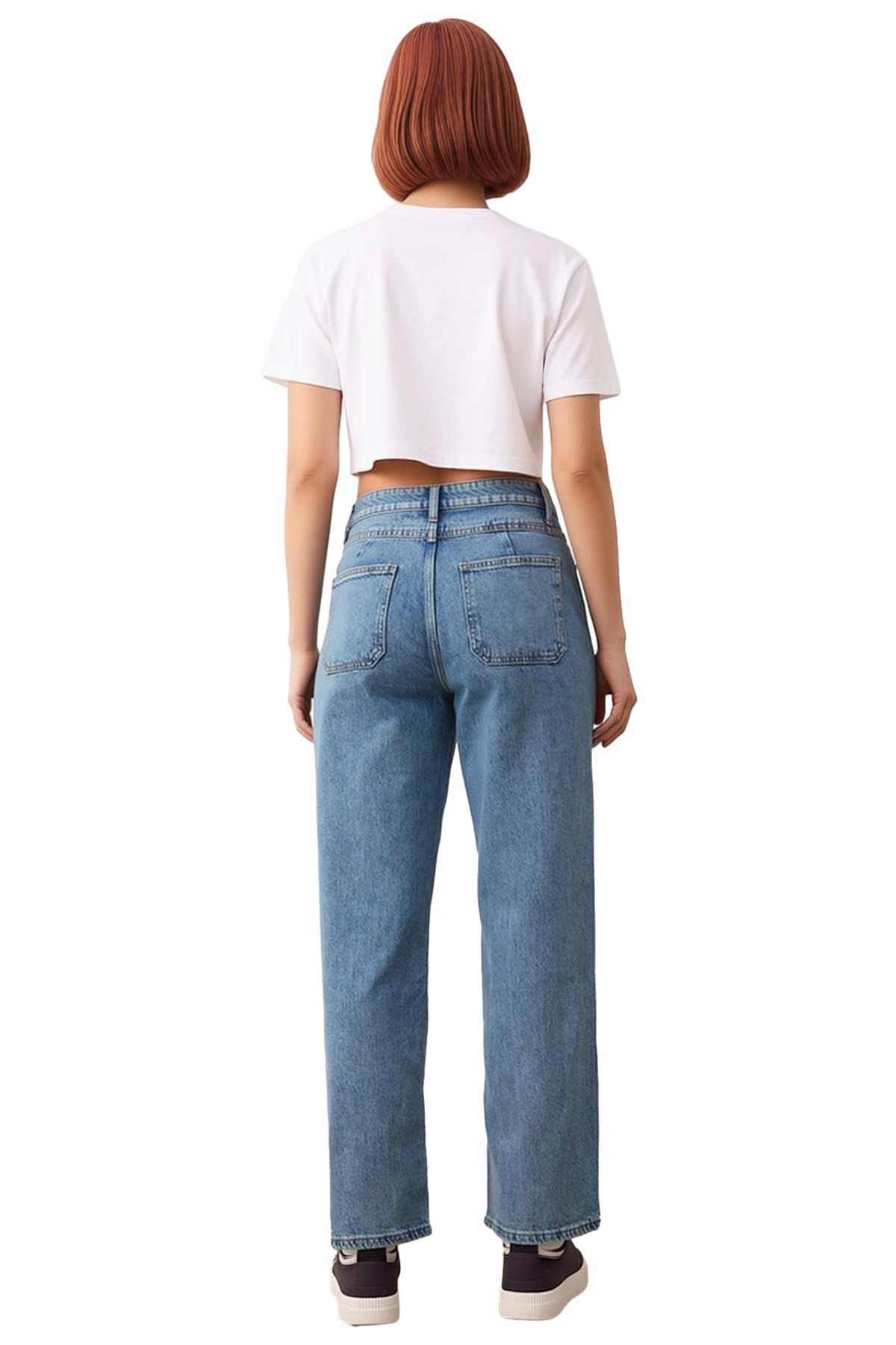 Kadın Yüksek Bel Comfort Straight Denim Pantolon Fonksiyonel Dayanıklı Kaliteli Konforlu Şık