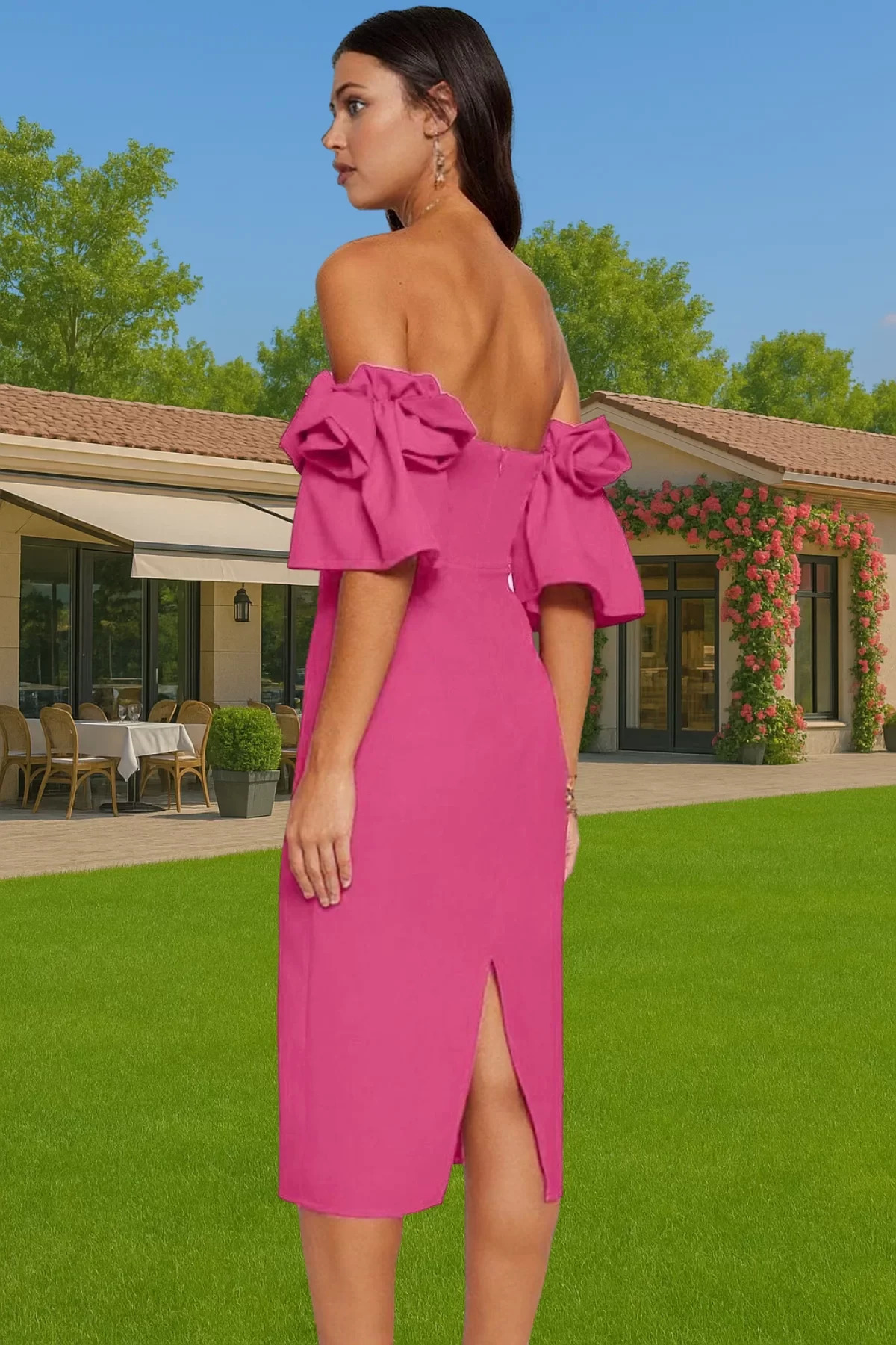 Kadın Midi Boy Bodycon Abiye Elbise Kalp Yaka Kısa Kollu Yazlık Özel Günler Günlük Kullanım