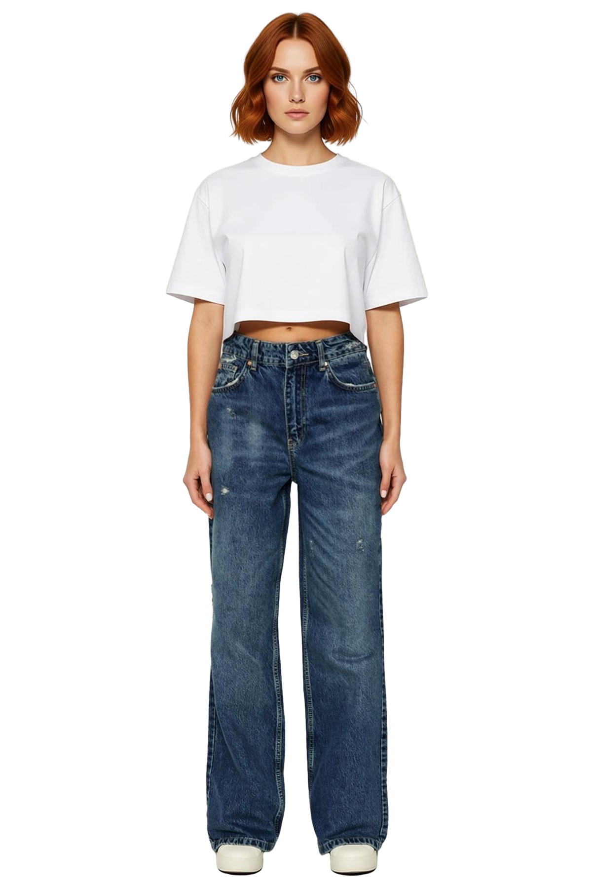 Kadın Moda Yüksek Bel Geniş Paça Denim Jean Pamuk Günlük Kombinler Hafta Sonu Dayanıklı Malzeme