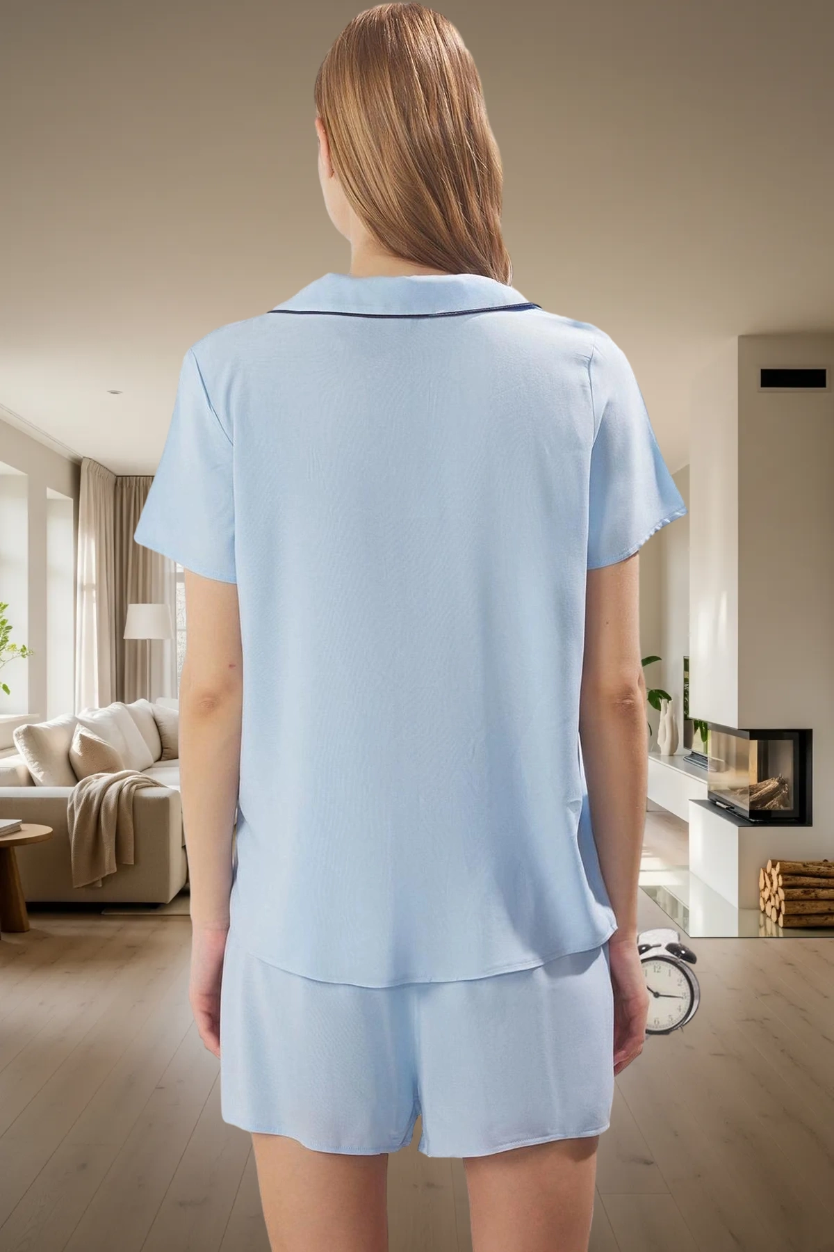 Kadın Viskon Şortlu Pijama Takımı Regular Kalıp Yazlık Özenle Seçilmiş Modern Stil