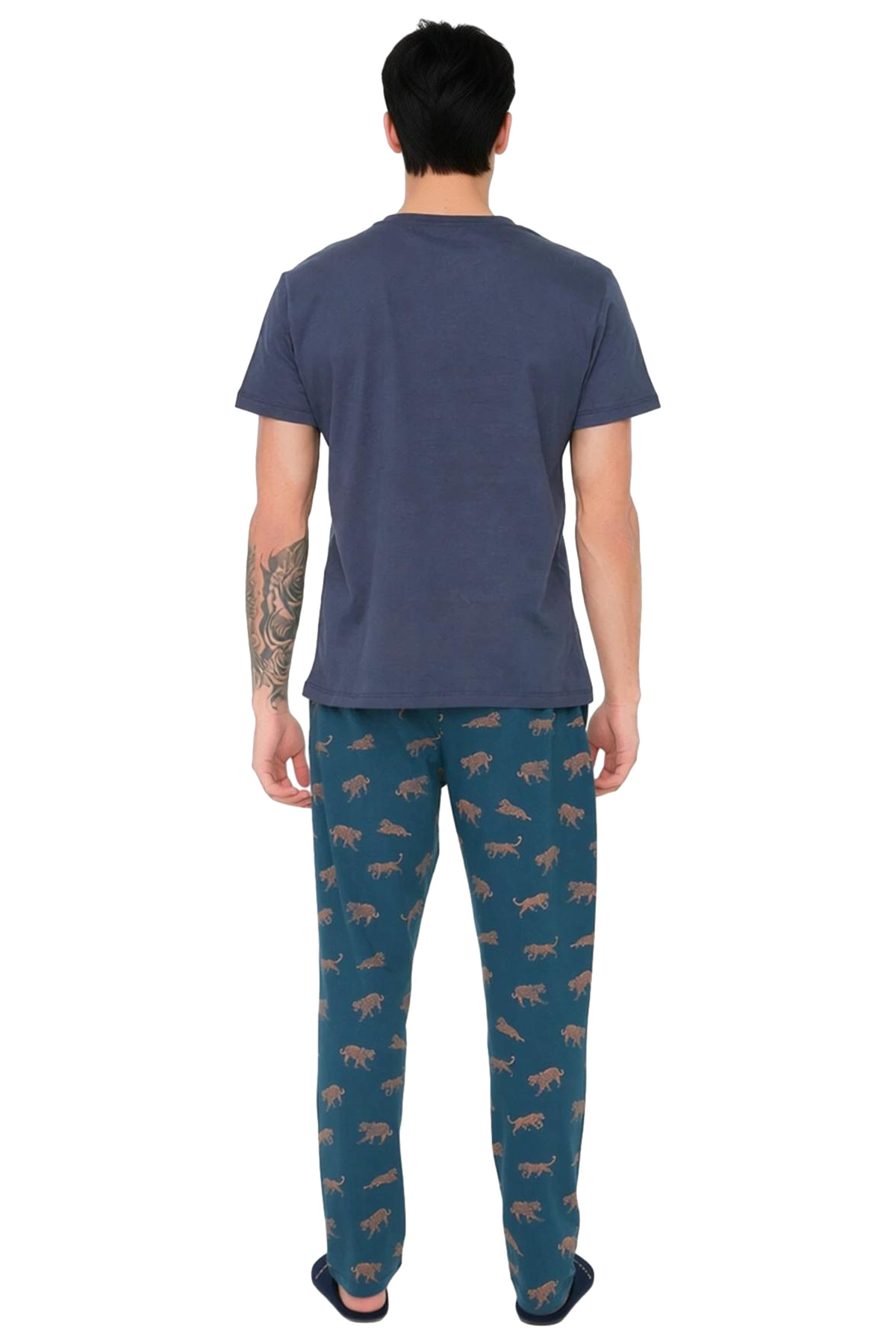Erkek Animal Desenli Bisiklet Yaka Pamuklu Pijama Takımı Fonksiyonel Dayanıklı Kaliteli Şık