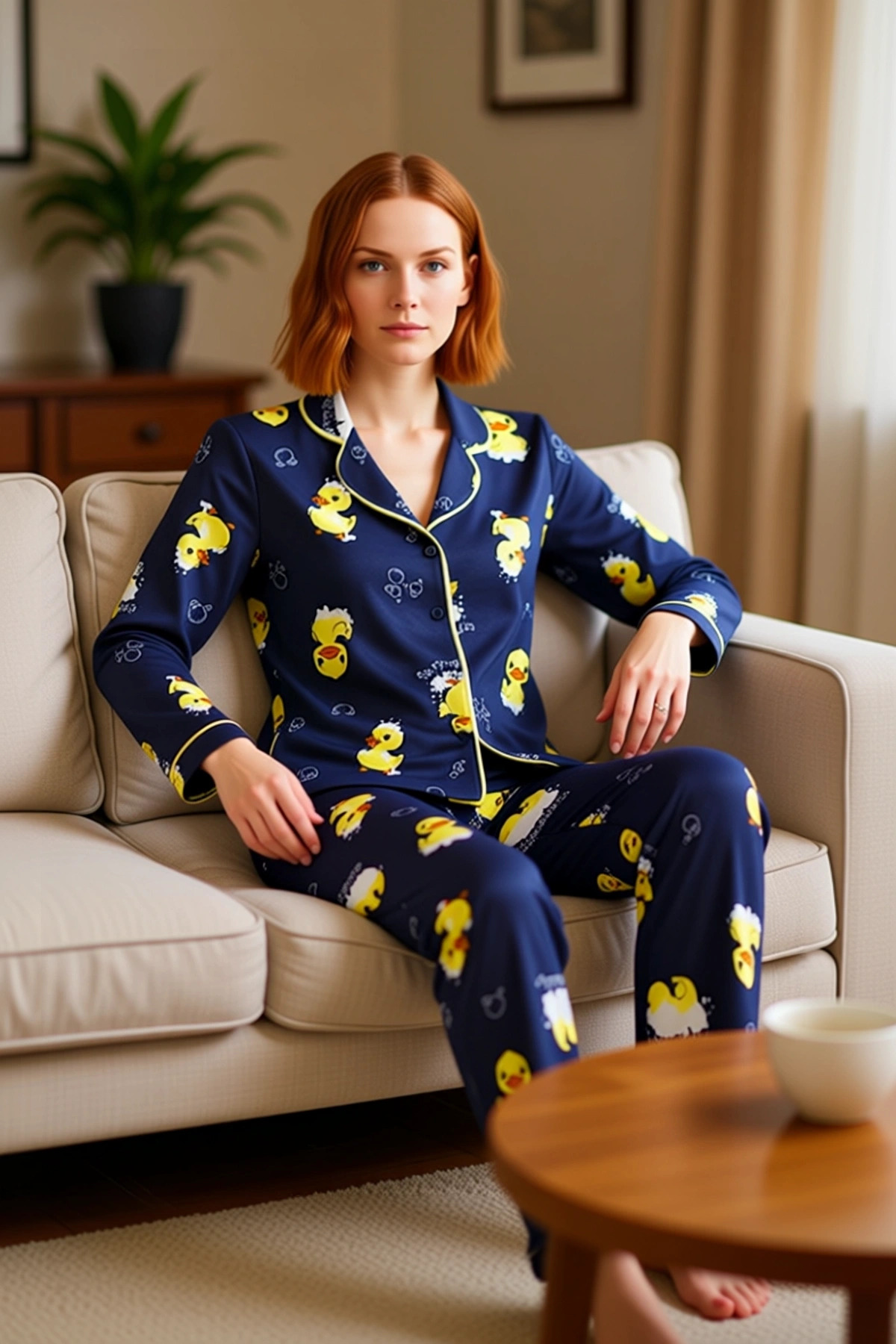 Genç Ördek Desenli Pamuklu Pijama Takımı Kadın Fonksiyonel Dayanıklı Kaliteli Konforlu Şık