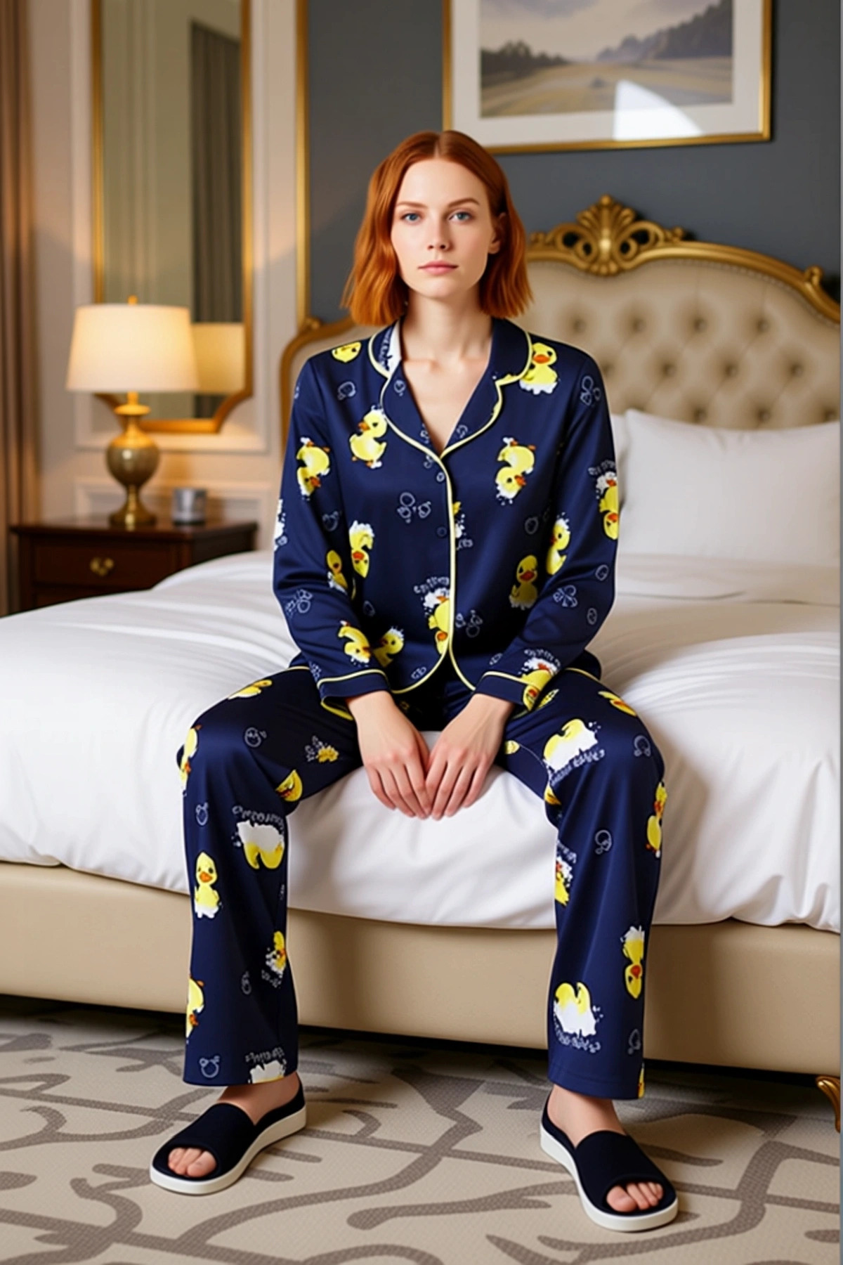 Genç Ördek Desenli Pamuklu Pijama Takımı Kadın Fonksiyonel Dayanıklı Kaliteli Konforlu Şık