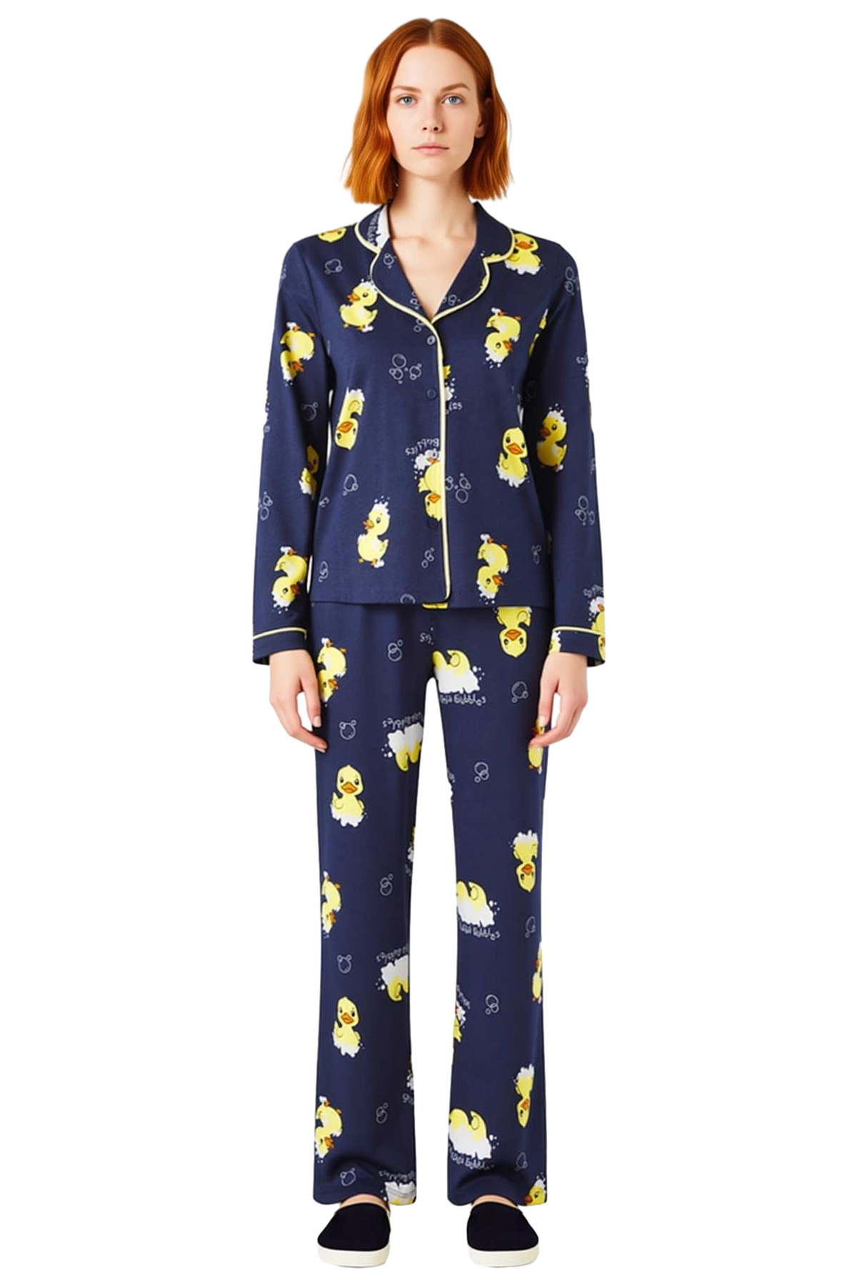 Genç Ördek Desenli Pamuklu Pijama Takımı Kadın Fonksiyonel Dayanıklı Kaliteli Konforlu Şık