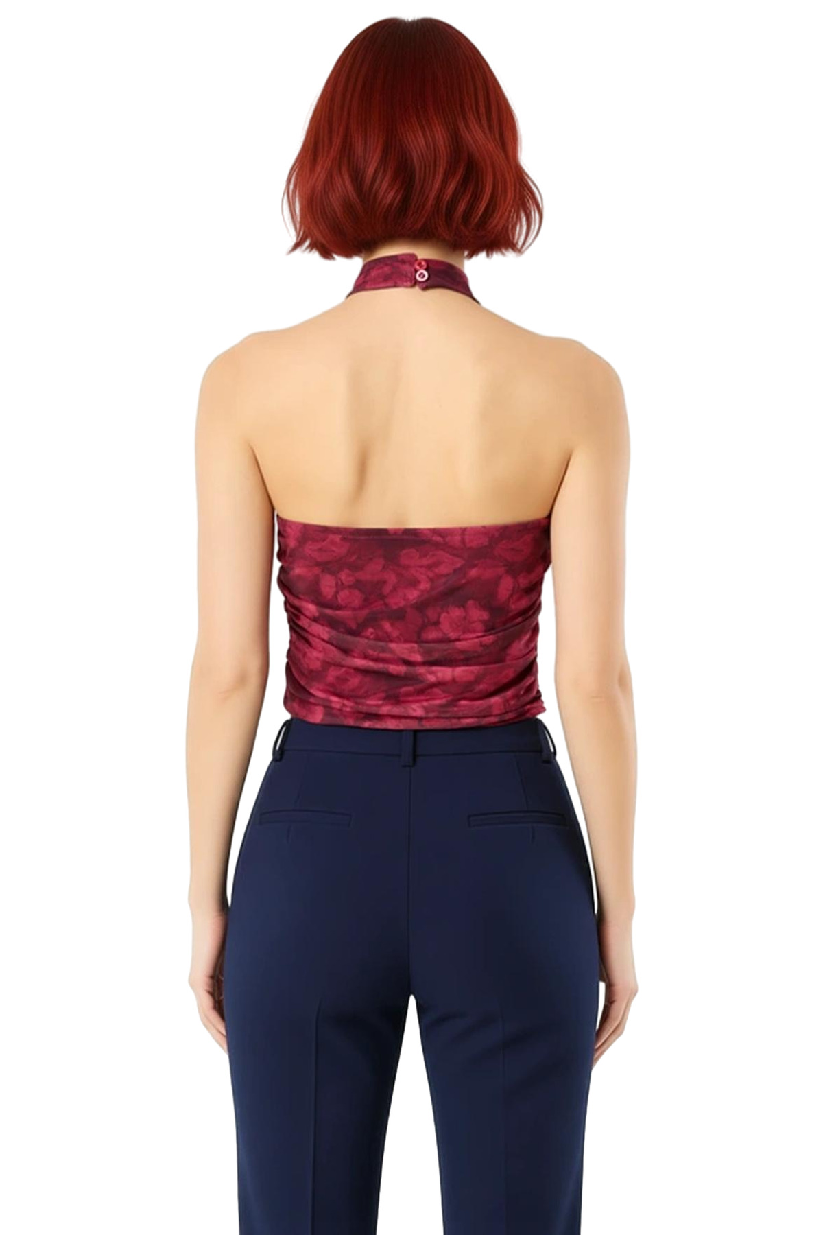 Yazlık Crop Halter Yaka Tül Bluz Polyester Elastan Özenle Seçilmiş Yüksek Kalite Özel Tasarım
