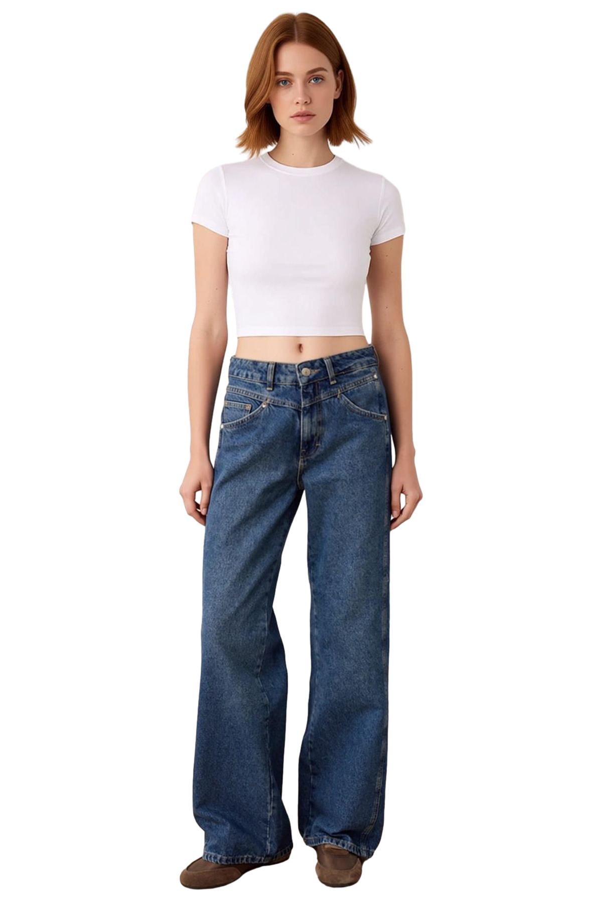 Kadın Geniş Paça Denim Pantolon Fonksiyonel Dayanıklı Kaliteli Konforlu Estetik Premium Şık