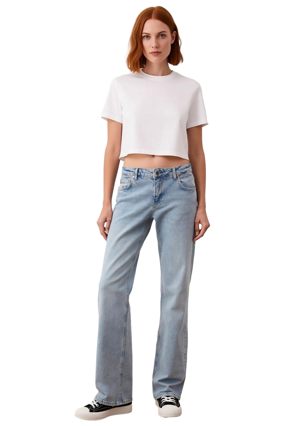 Kadın Açık Düşük Bel Geniş Paça Denim Pantolon Fonksiyonel Dayanıklı Kaliteli Konforlu Şık