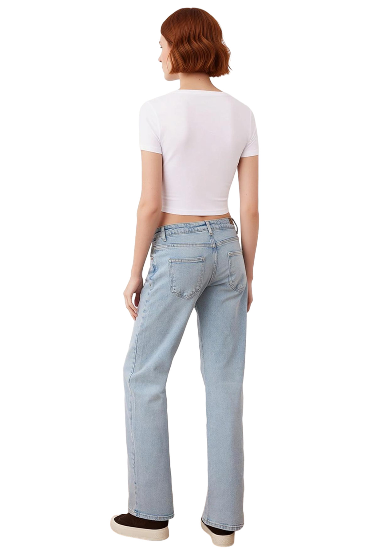 Kadın Açık Düşük Bel Geniş Paça Denim Pantolon Fonksiyonel Dayanıklı Kaliteli Konforlu Şık