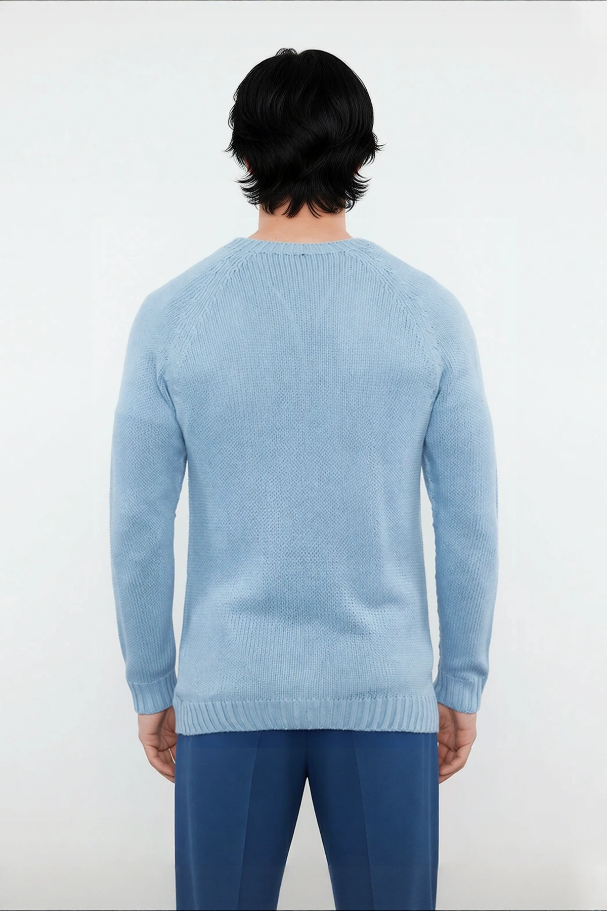 Erkek Fitted Kalıp Bisiklet Yaka Seamless Reglan Kol Basic Triko Kazak Sonbahar Kış Şıklığı
