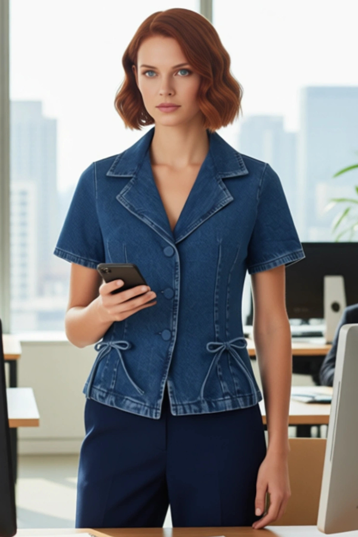Kadınlara Özel Denim Bluz Fiyonk Detayları İle Şık Görünümünüzü Tamamlayın Her Anınızda Fark Yaratın
