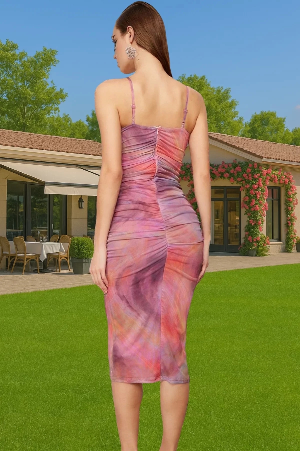 Kadın Bodycon Midi Örme Abiye Elbise Soyut Desenli Yazlık Balo Elbisesi Yaz Aylarının Vazgeçilmezi