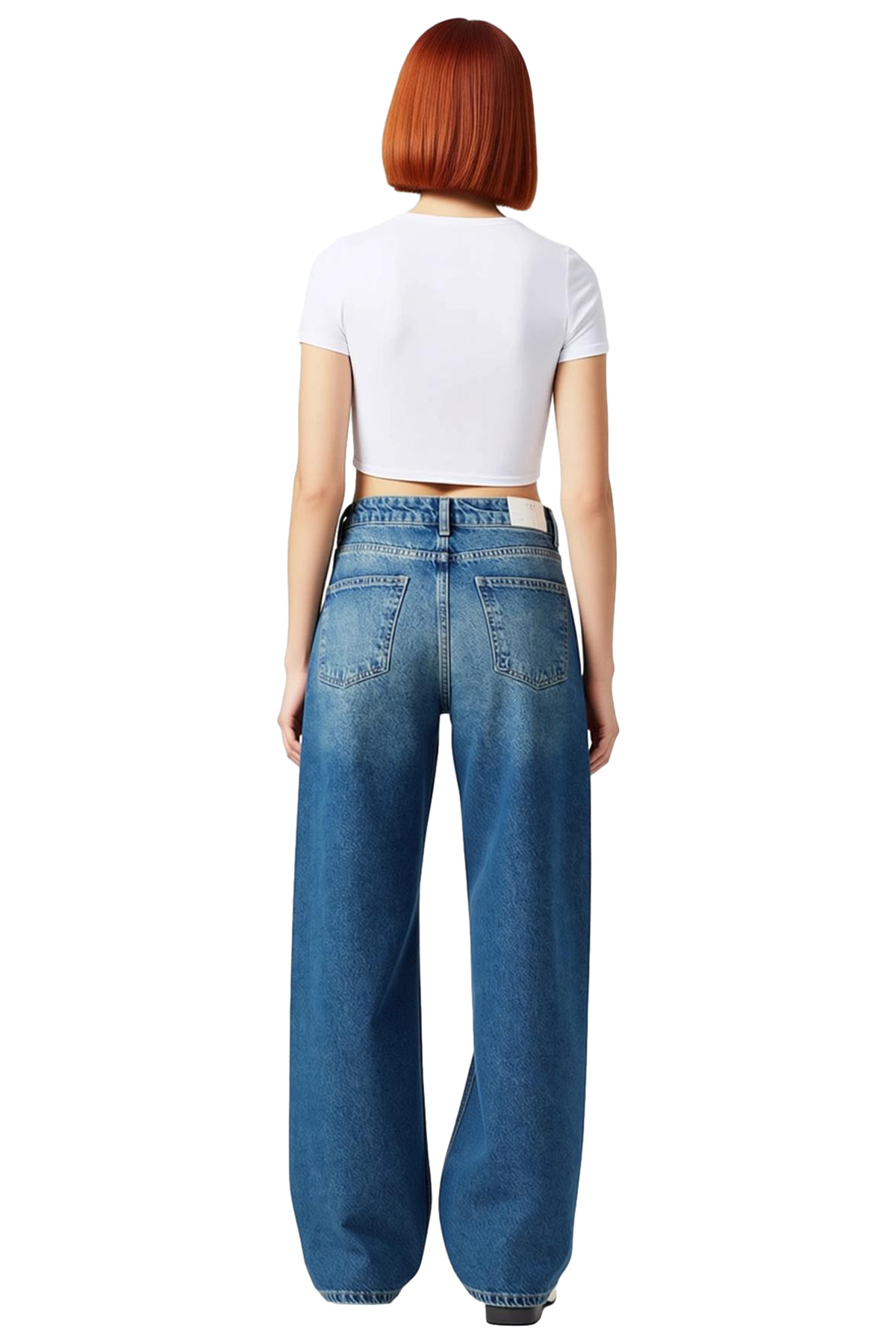 Kadın Yüksek Bel Geniş Paça Denim Pantolon Fonksiyonel Dayanıklı Kaliteli Konforlu Estetik