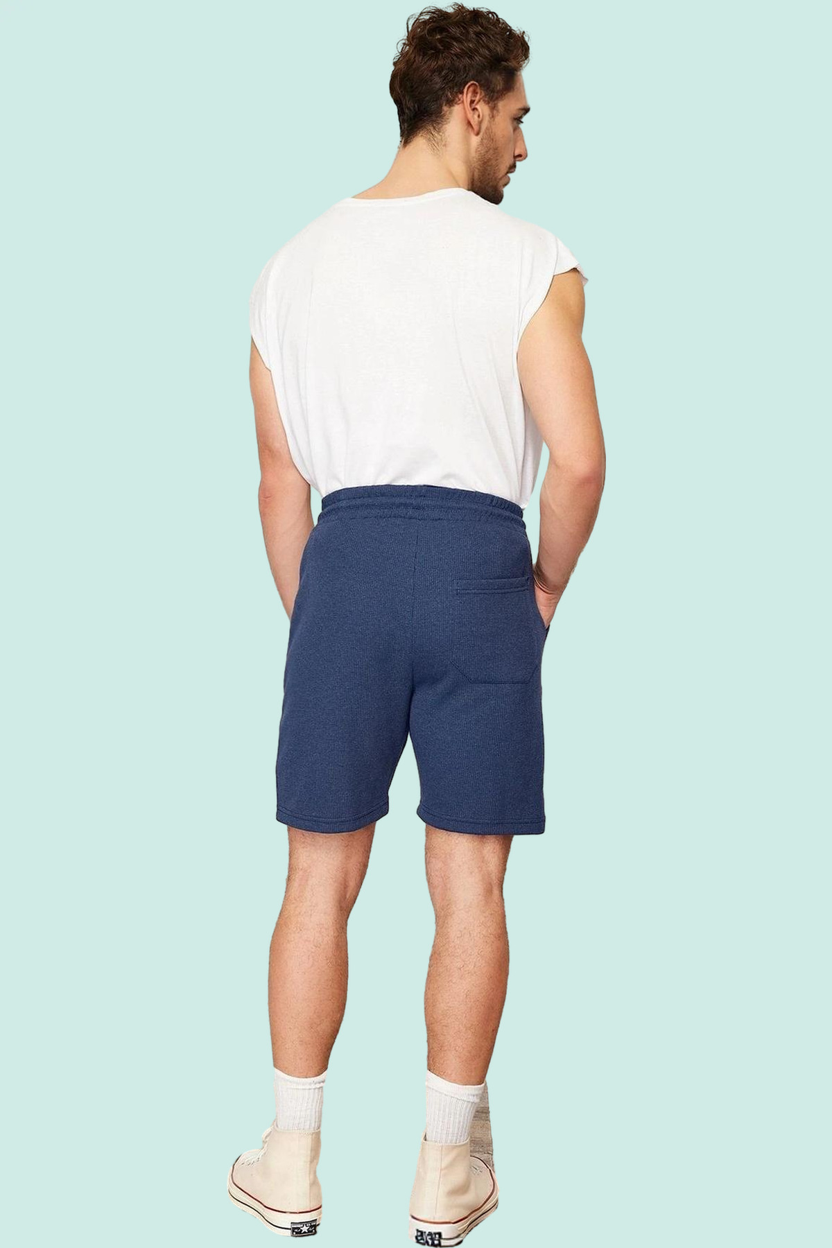 Erkek Moda Kısa Boy Normal Bel Geniş Paça Örme Şort Rahat Günlük Stil Yazlık Şort