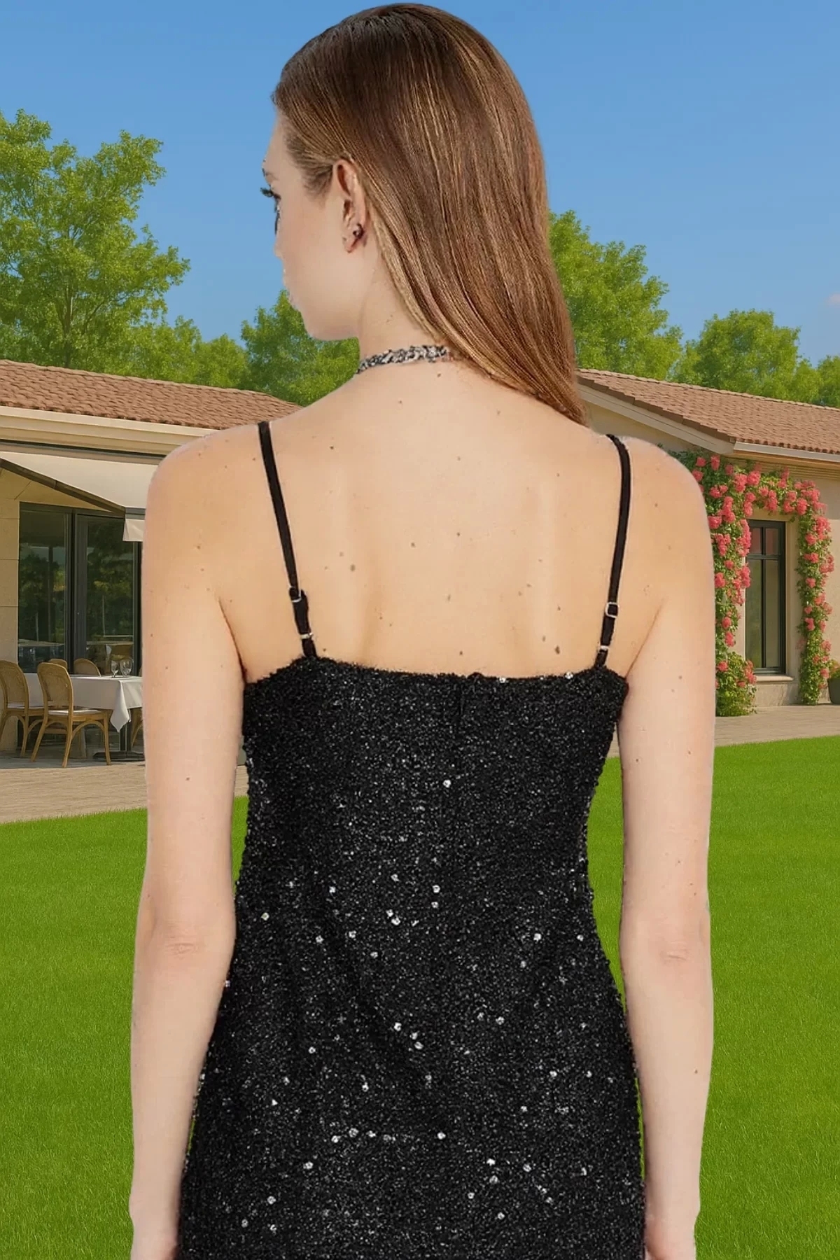 Kadın Payetli Mini Abiye Elbise Örme Polyester Kumaş Kare Yaka Özel Günler Günlük Kullanım