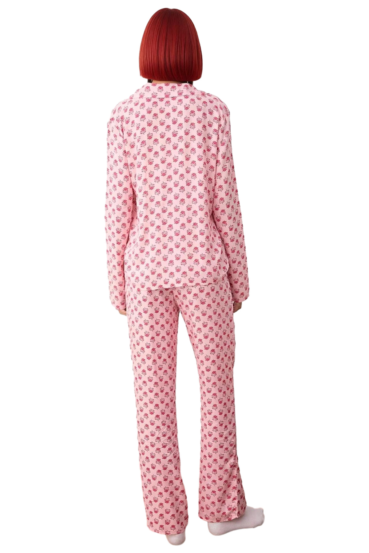 Çiçekli Gömlek Yaka Pijama Takımı Kadın Fonksiyonel Dayanıklı Kaliteli Konforlu Estetik Şık