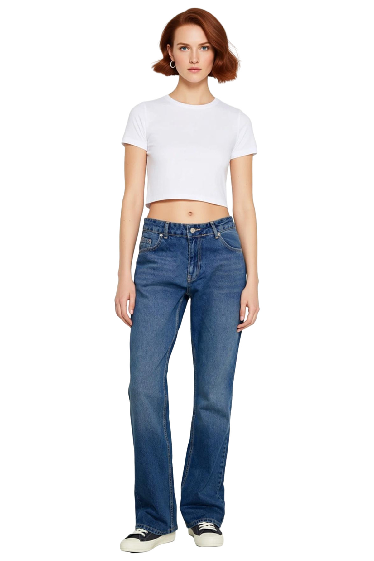 Kadın Moda Düşük Bel Straight Jean Boru Paça Pamuk Günlük Stiller Hafta Sonu Mevsimlik Kullanım