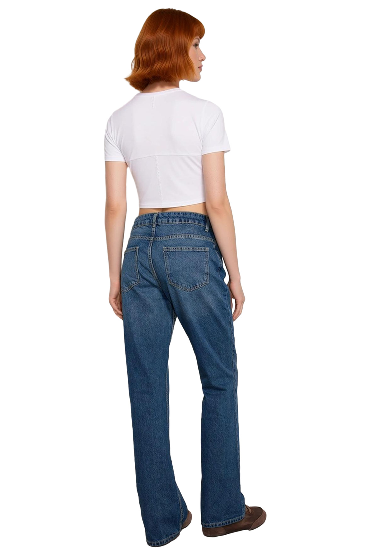Kadın Moda Düşük Bel Straight Jean Boru Paça Pamuk Günlük Stiller Hafta Sonu Mevsimlik Kullanım