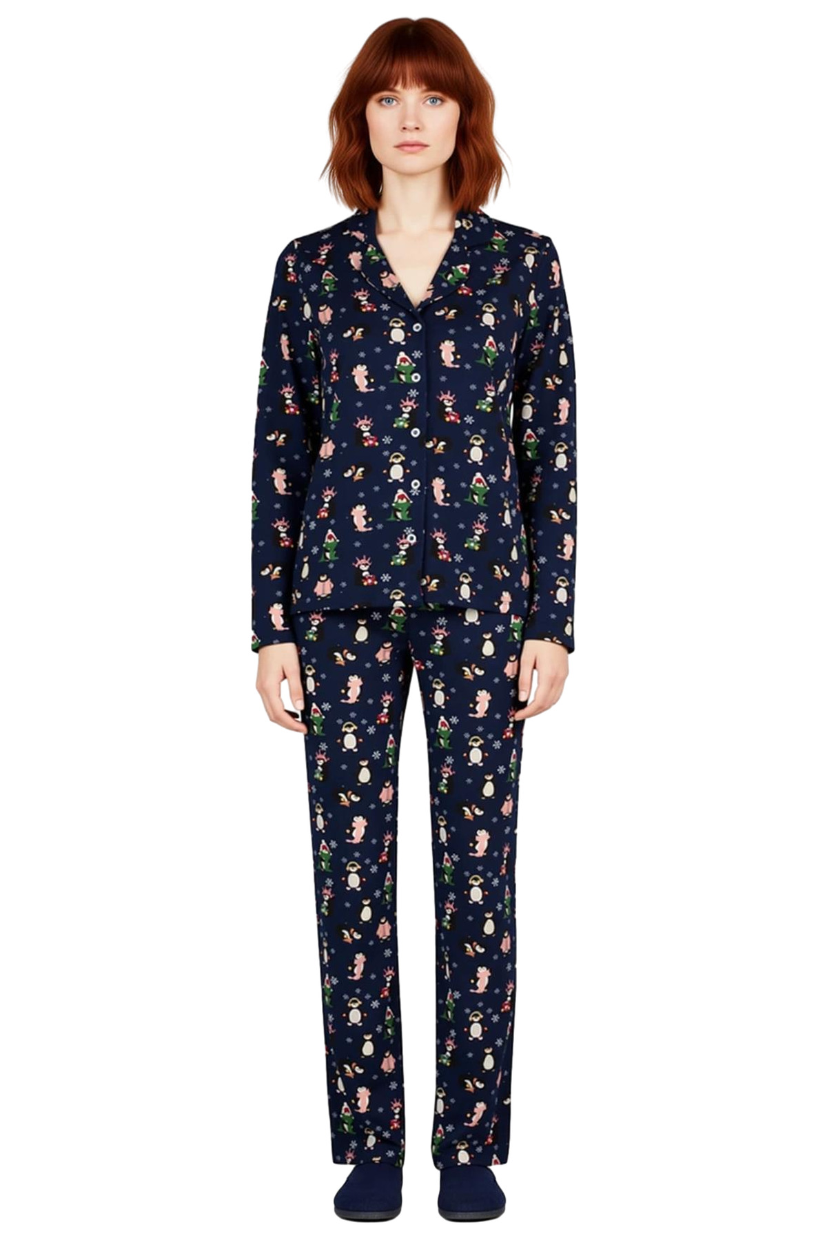 Kadın Penguen Desenli Pamuklu Pijama Takımı Fonksiyonel Dayanıklı Kaliteli Konforlu Modern