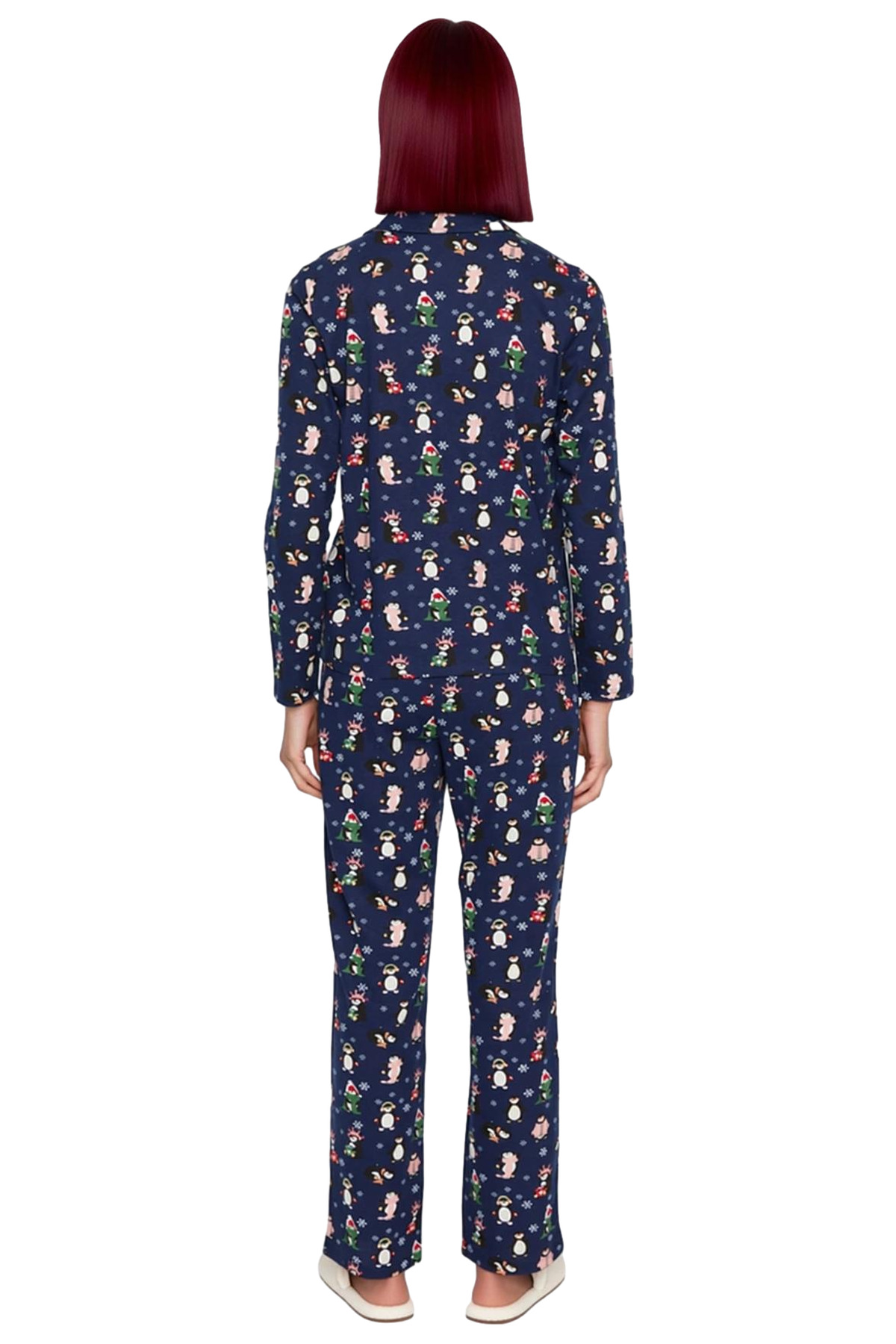 Kadın Penguen Desenli Pamuklu Pijama Takımı Fonksiyonel Dayanıklı Kaliteli Konforlu Modern