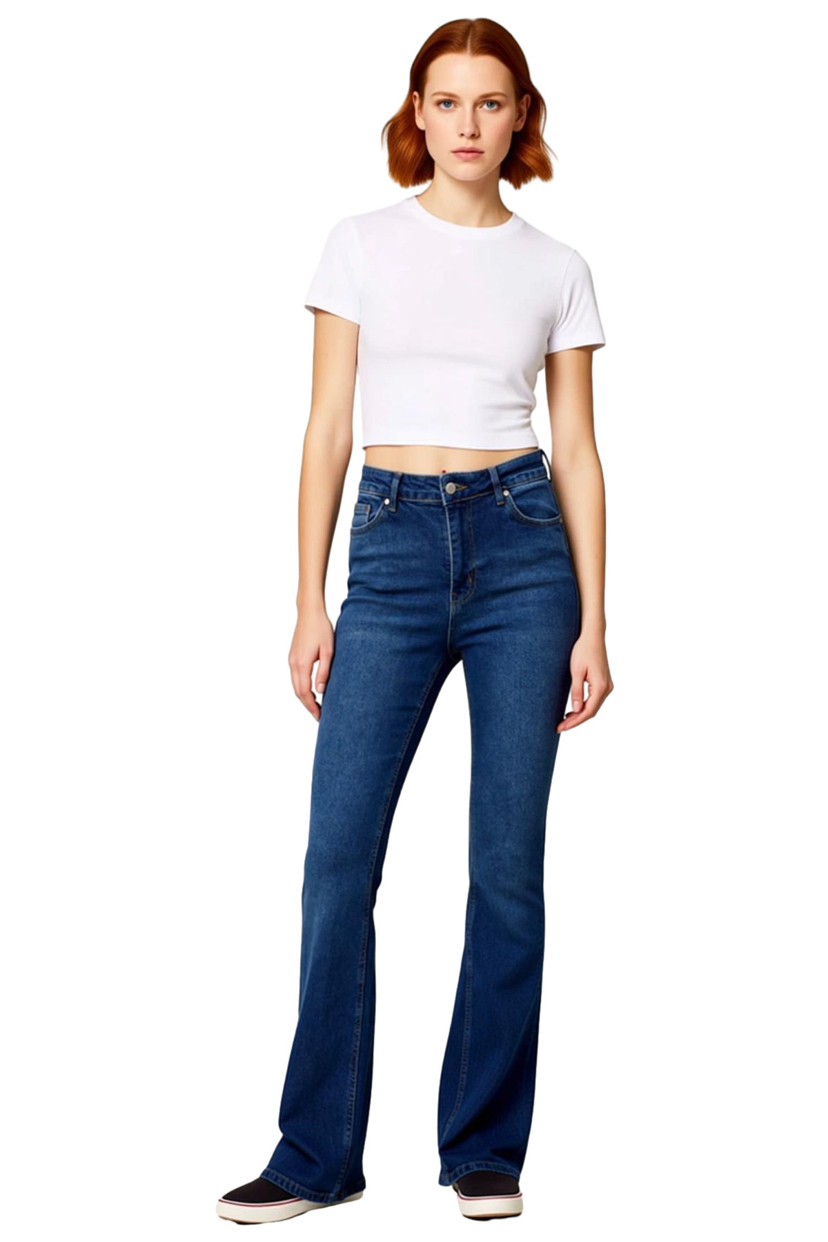 Kadın Moda Yüksek Bel Uzun Boy Flare Jean Denim Günlük Kombinler Hafta Sonu Mevsimlik Kullanım