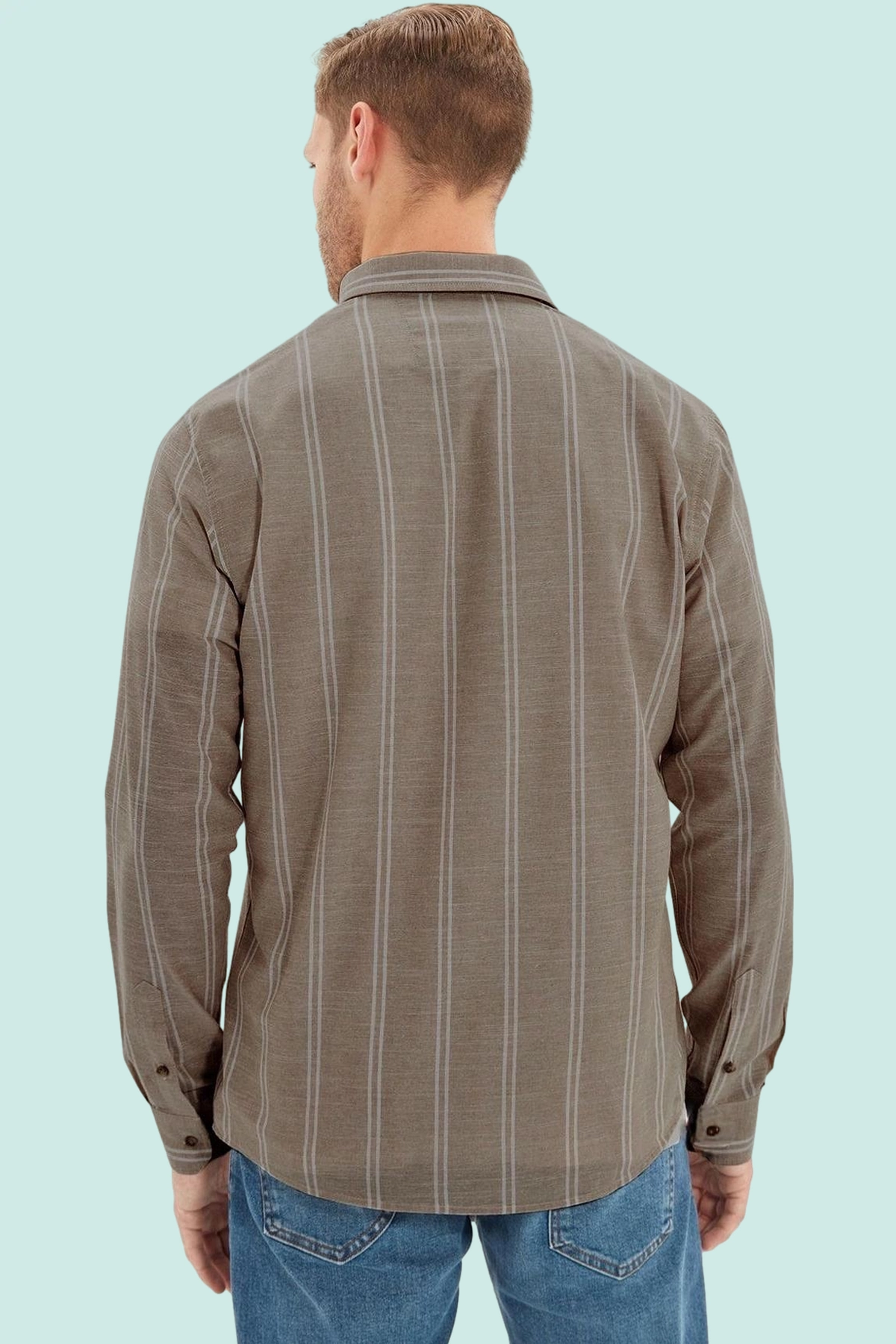 Erkek Çizgili Düğmeli Yaka Uzun Kollu Slim Fit Gömlek Modern Şıklık İdeal Seçim Günlük Konfor