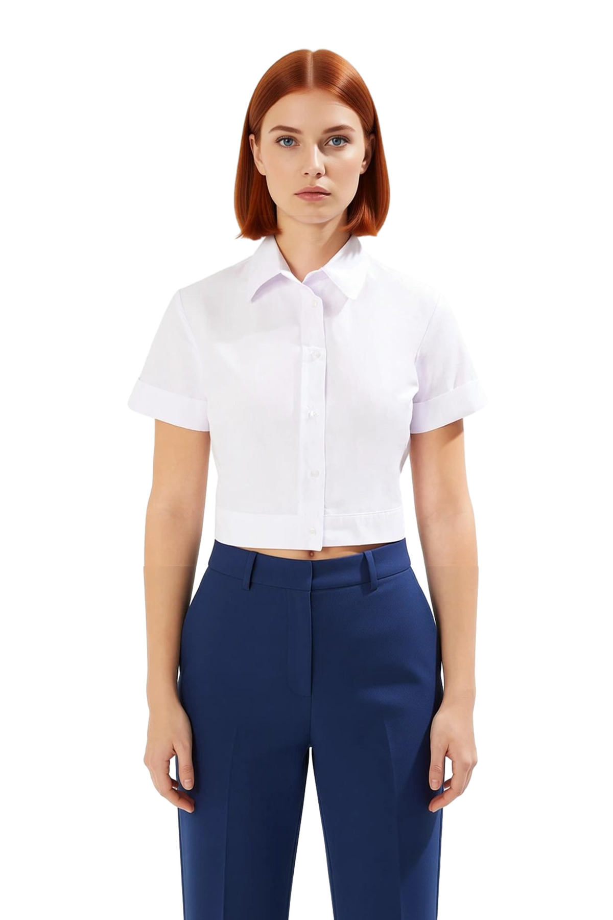 Kadın Kısa Kollu Gömlek Yaka Fitted Crop Bluz Sırtta Bağlama Detaylı Yazlık Stil Dayanıklı