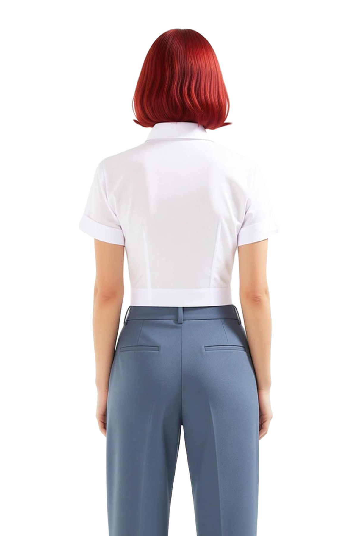 Kadın Kısa Kollu Gömlek Yaka Fitted Crop Bluz Sırtta Bağlama Detaylı Yazlık Stil Dayanıklı