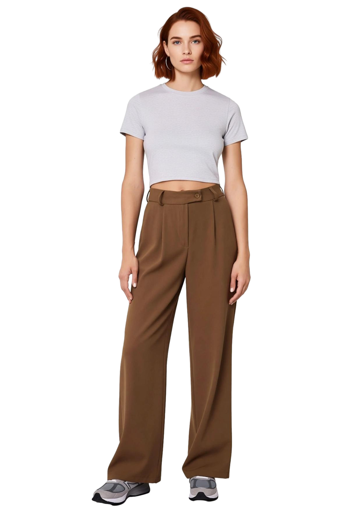 Kadın Moda Geniş Paça Dokuma Pantolon Casual Stil Günlük Kombinler İçin Yazlık