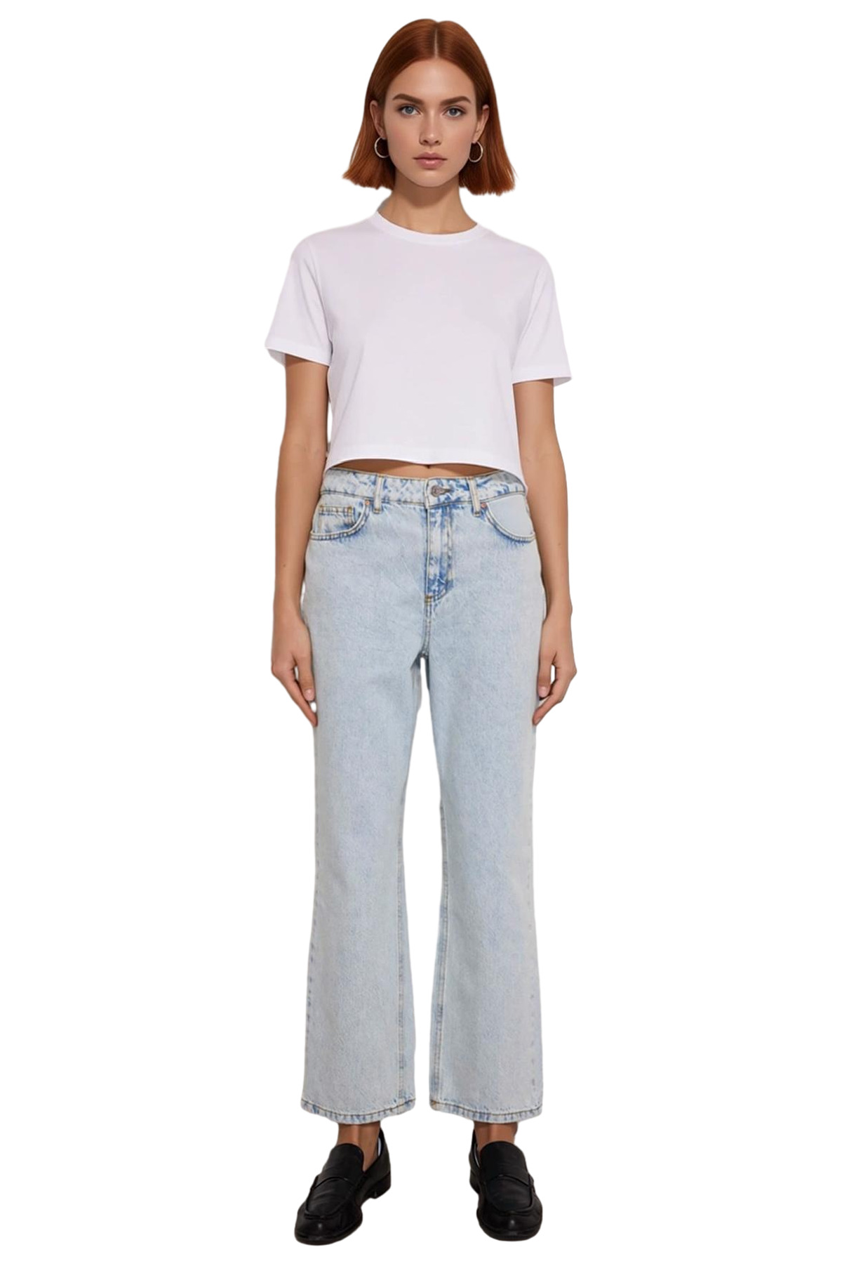 Kadın Moda Yüksek Bel Straight Jean Pantolon Pamuk Günlük Kombinler Hafta Sonu Kaliteli Malzeme