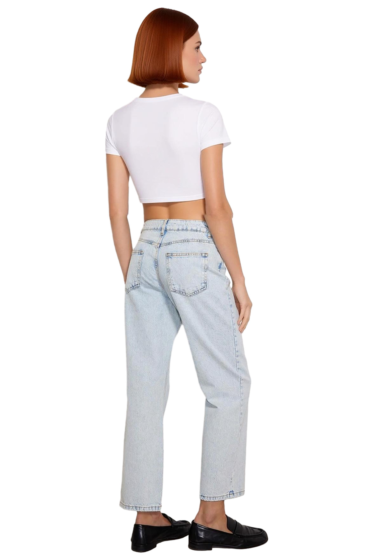 Kadın Moda Yüksek Bel Straight Jean Pantolon Pamuk Günlük Kombinler Hafta Sonu Kaliteli Malzeme