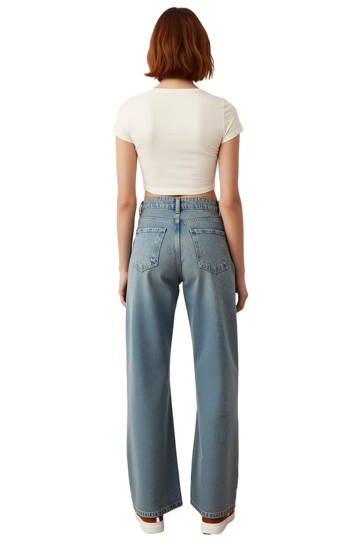 Kadın Vintage Yıkama Geniş Paça Jean Pantolon Fonksiyonel Dayanıklı Kaliteli Konforlu Spor