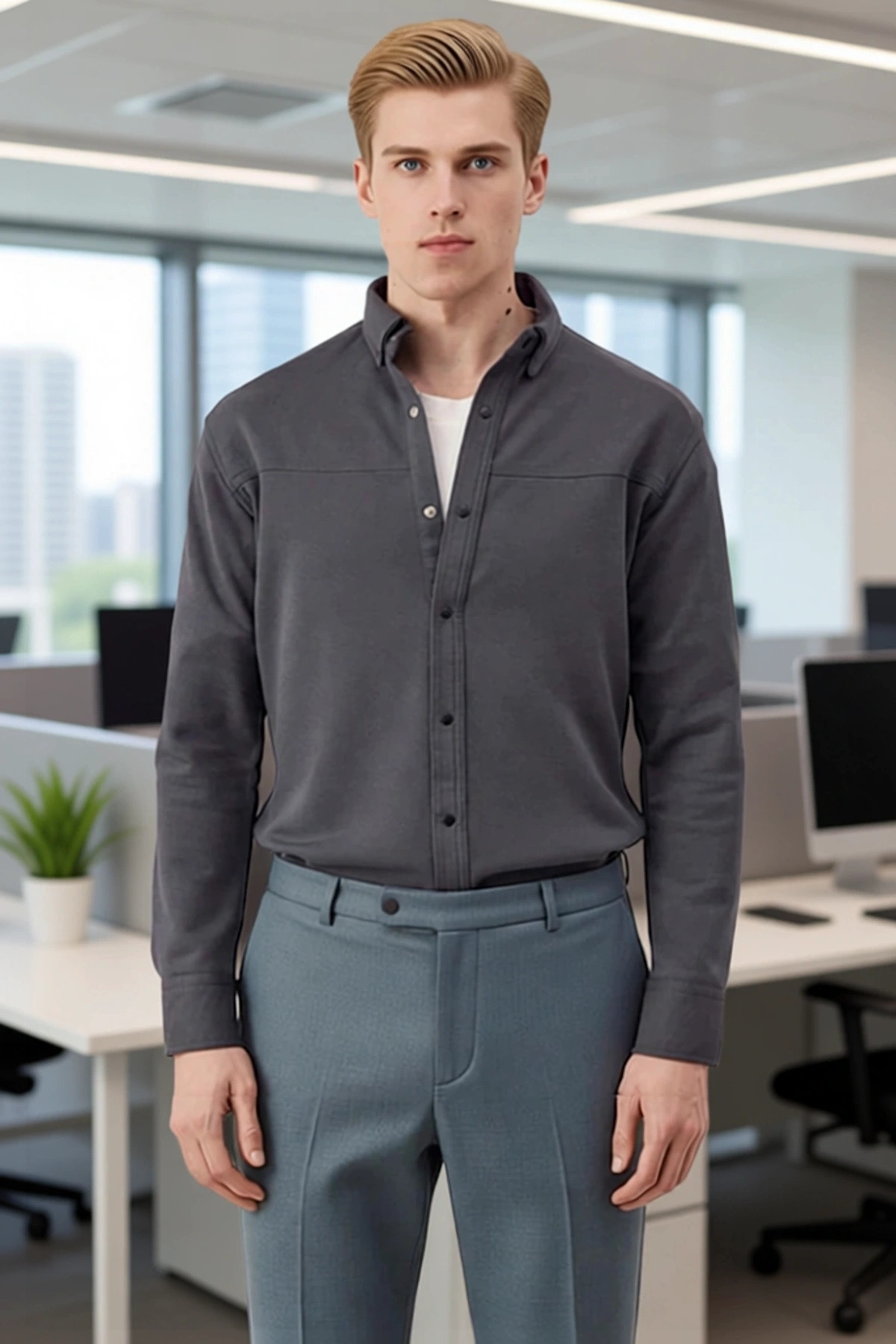 Erkek Regular Kesim Dokulu Uzun Kollu Gömlek Gündelik Şıklık Ve Gün Boyu Sunar Fonksiyonel