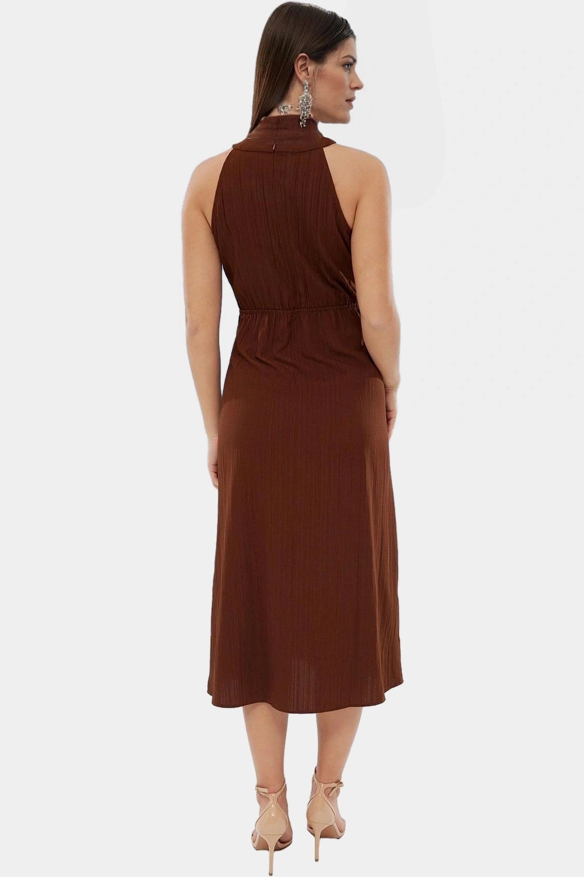 Kadın Maxi Elbise Crinkle Dokuma Halter Yaka A Line Günlük Stil Yaz Aylarının Vazgeçilmezi