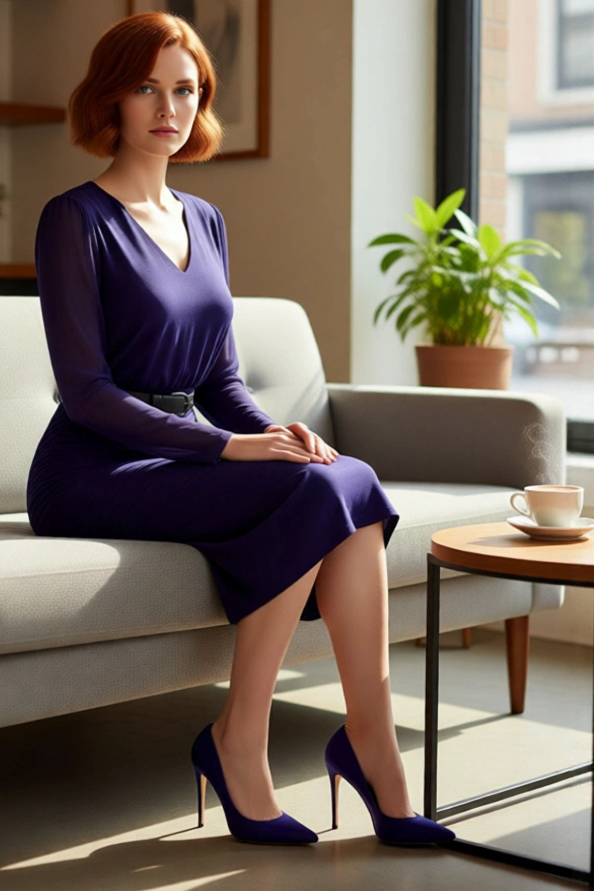 Kadın Mor Bodycon Midi Elbise V Yaka Uzun Standart Kol Düz Desen Şifon Dokuma Büzgü Detaylı