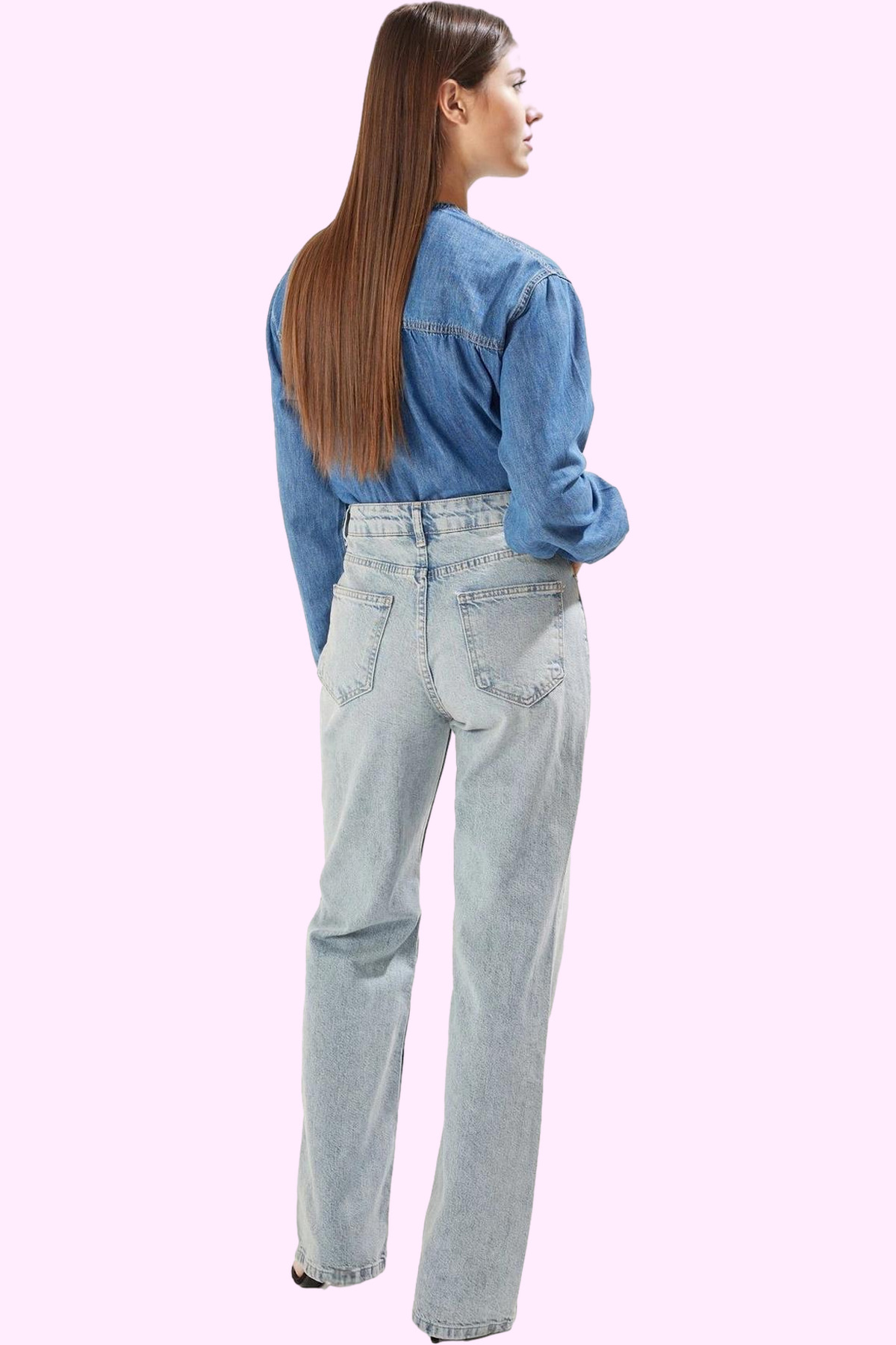 Kadın Moda Yüksek Bel Geniş Paça Jean Pantolon Pamuk Günlük Kullanım Mevsimlik Kullanım