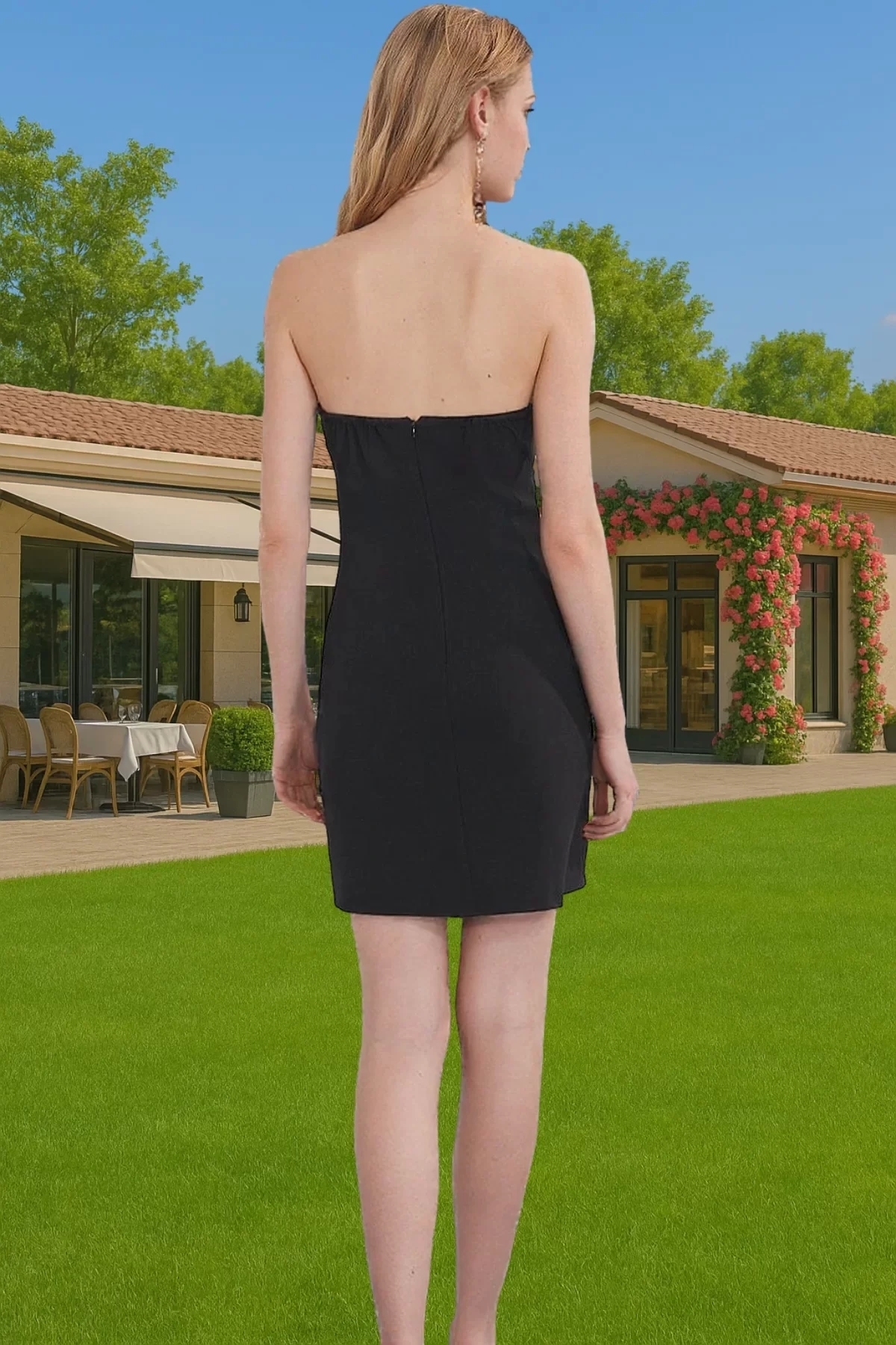 Kadın Mini Bodycon Abiye Elbise Bağcıklı Detay Dokuma Yazlık Özel Tasarım Günlük Kombinler
